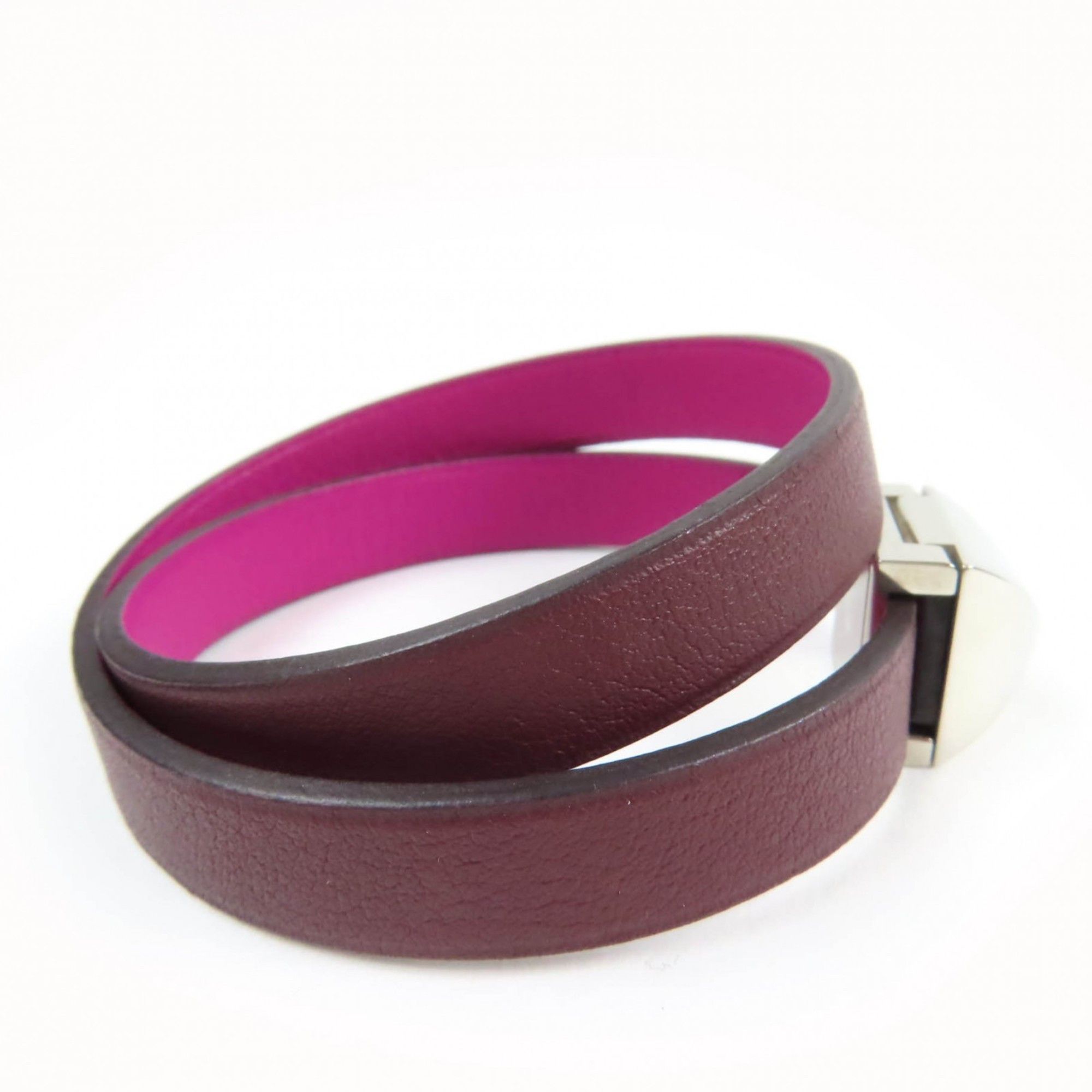 Hermes HERMES Medor Infinie Double Tour Bracelet, Leather with Silver Hardware, Purple, T3, A Stamp, Made in France, Women's Size ONE SIZE - 4 Thumbnail