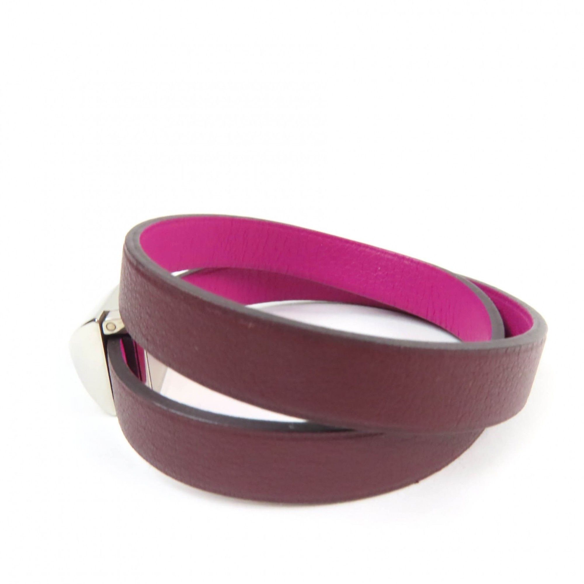 Hermes HERMES Medor Infinie Double Tour Bracelet, Leather with Silver Hardware, Purple, T3, A Stamp, Made in France, Women's Size ONE SIZE - 2 Thumbnail