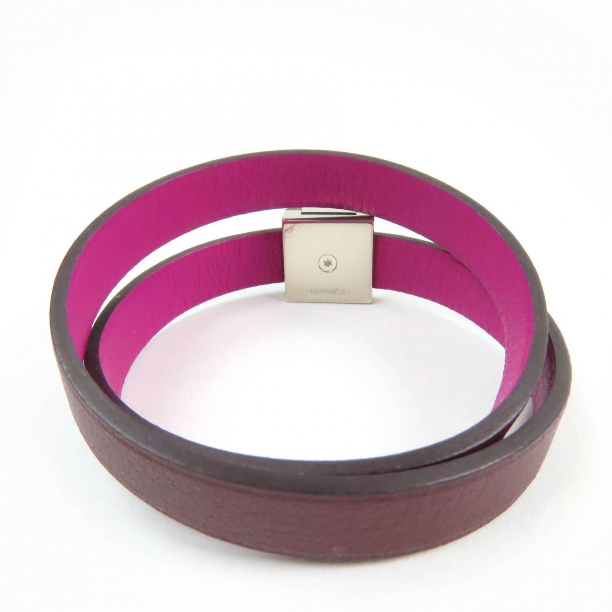 Hermes HERMES Medor Infinie Double Tour Bracelet, Leather with Silver Hardware, Purple, T3, A Stamp, Made in France, Women's Size ONE SIZE - 3 Thumbnail