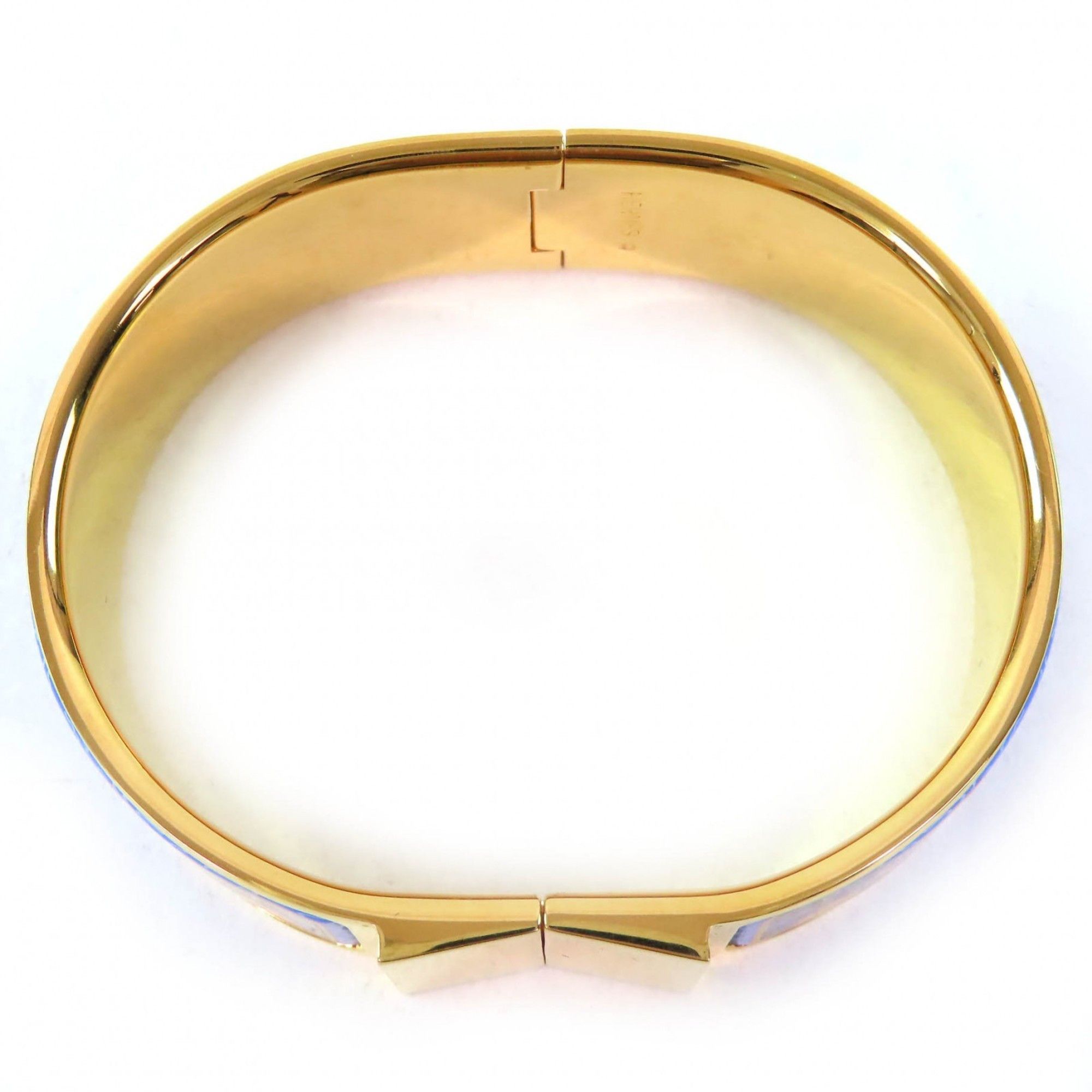 Hermes HERMES Roque Enamelled GM Fan Pattern Cloisonné Bangle Bracelet in Gold and Multicolor, with Box, for Women Size ONE SIZE - 6 Thumbnail