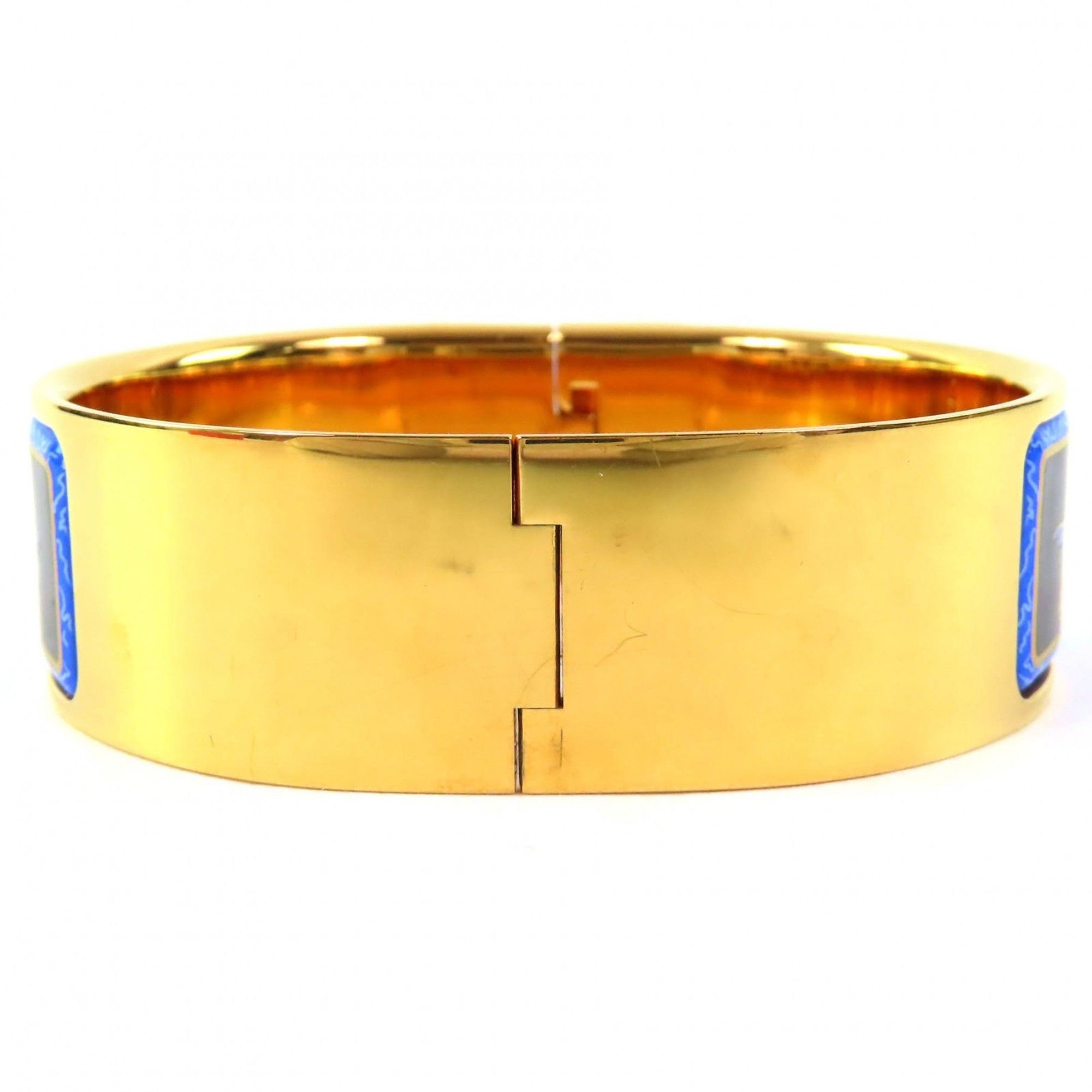 Hermes HERMES Roque Enamelled GM Fan Pattern Cloisonné Bangle Bracelet in Gold and Multicolor, with Box, for Women Size ONE SIZE - 5 Thumbnail