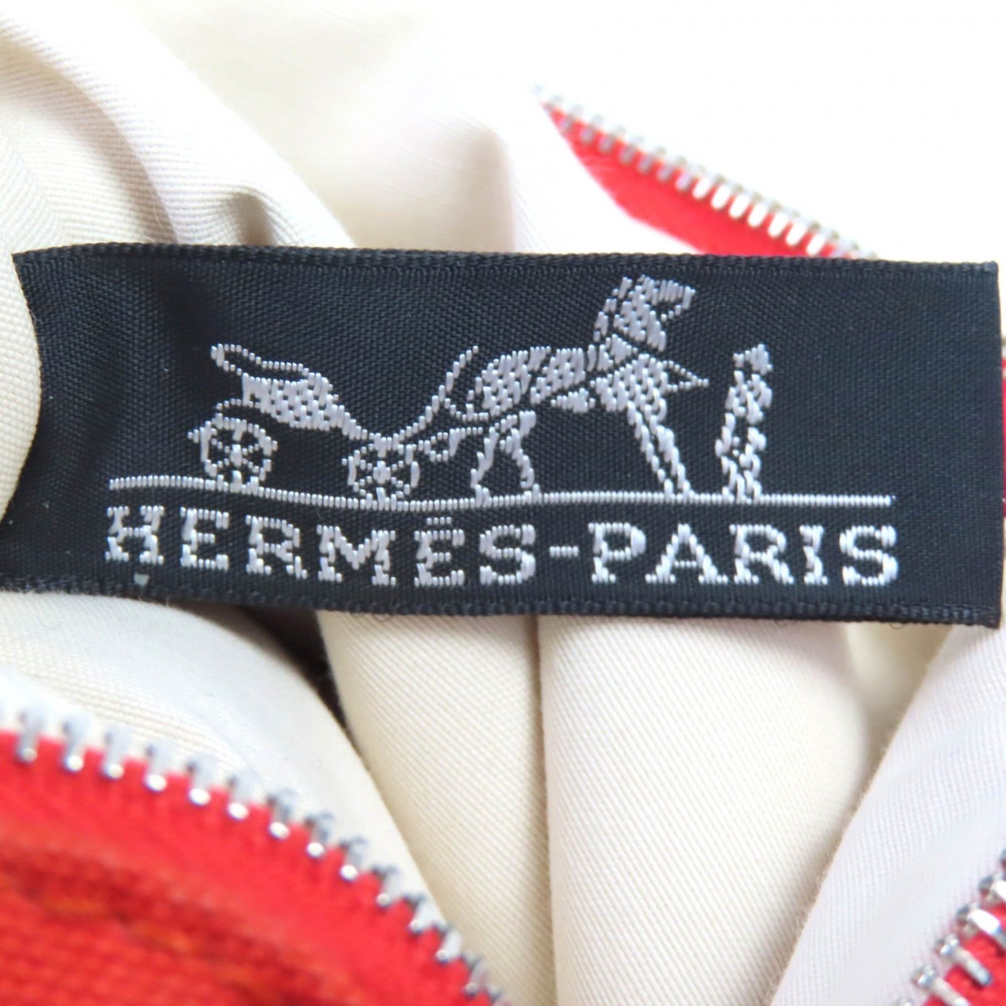 Hermes HERMES Bolide Mini Pouch, 100% Cotton with Embroidered H Logo and Leather Accents, Orange, Made in France, Women's Size ONE SIZE - 10 Thumbnail