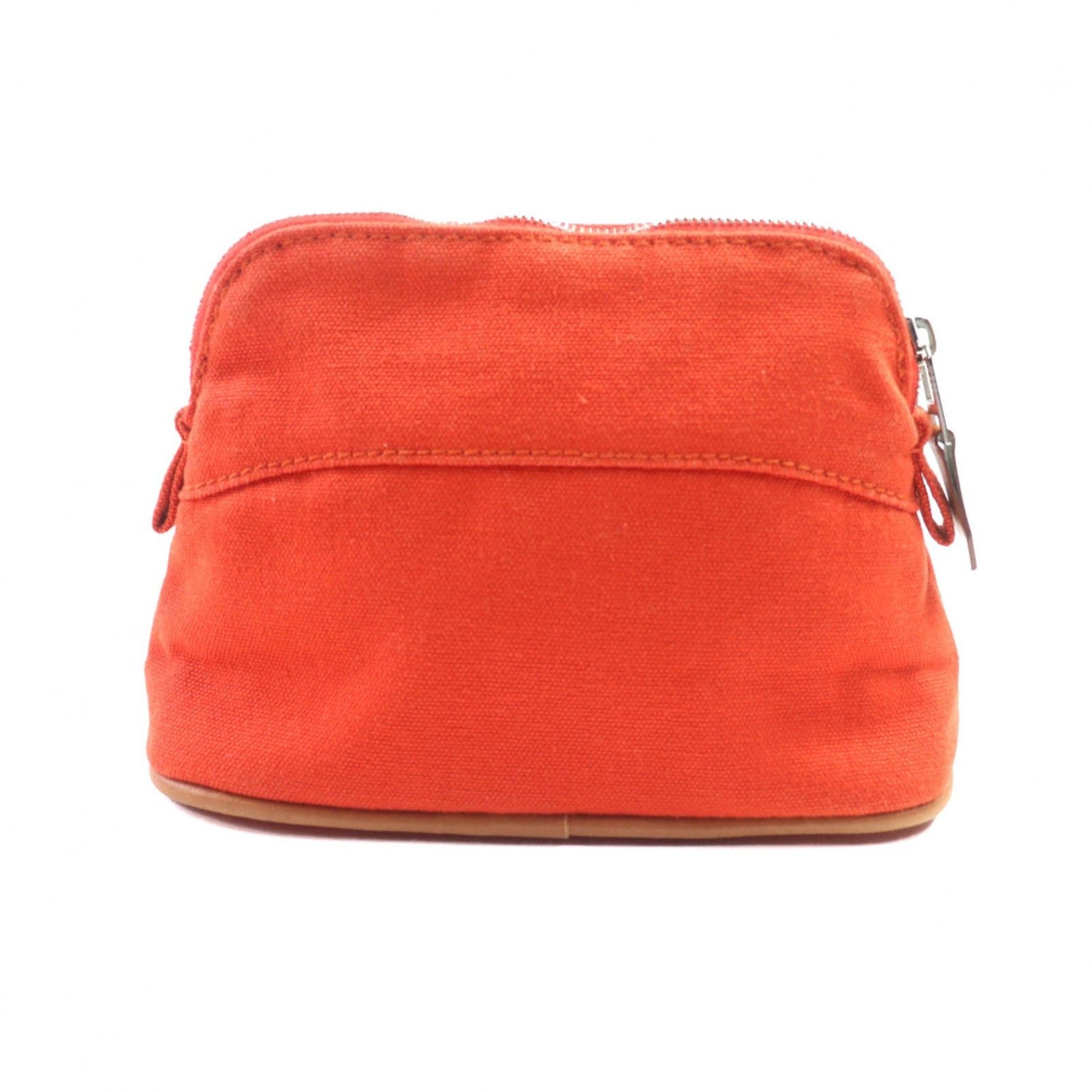 Hermes HERMES Bolide Mini Pouch, 100% Cotton with Embroidered H Logo and Leather Accents, Orange, Made in France, Women's Size ONE SIZE - 3 Thumbnail