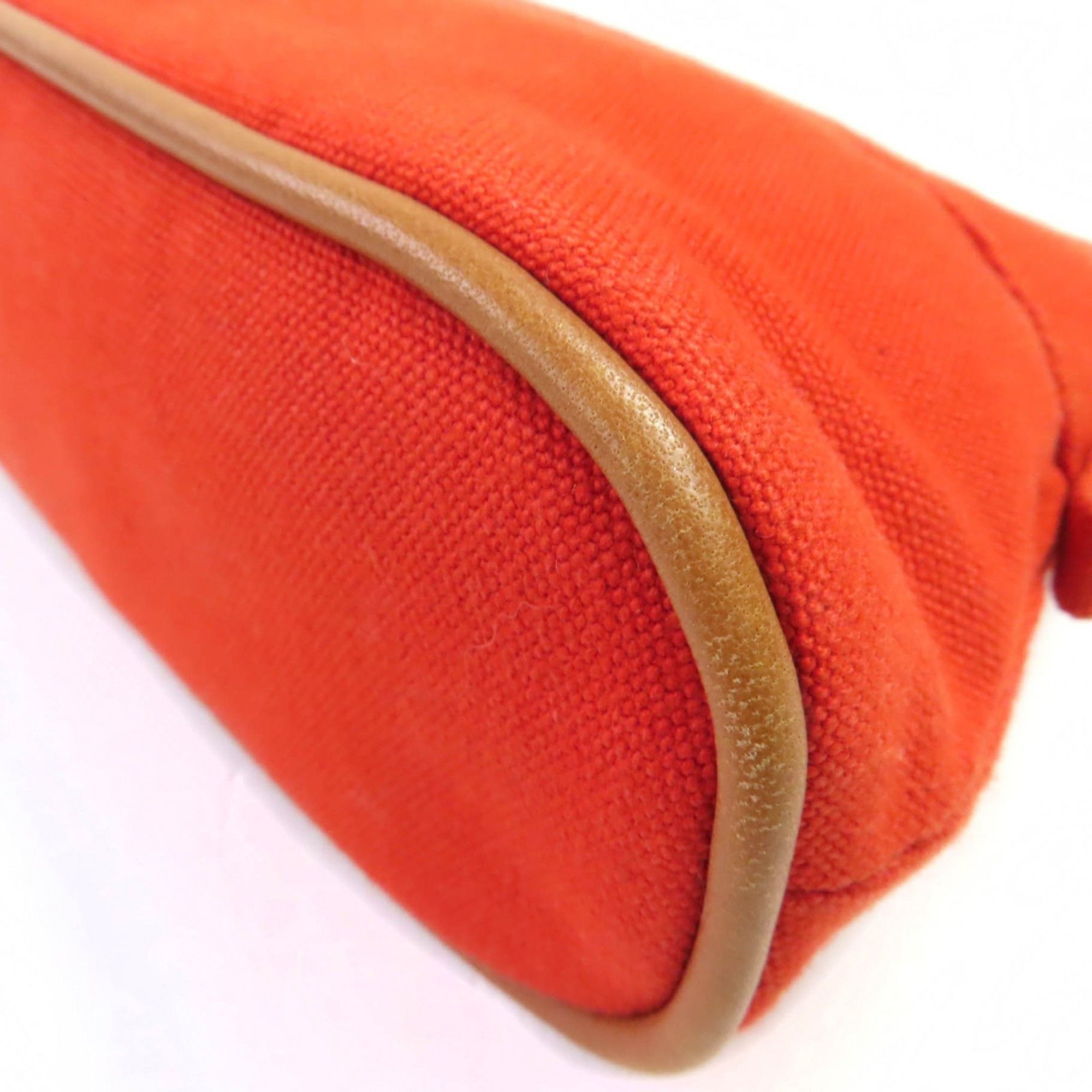 Hermes HERMES Bolide Mini Pouch, 100% Cotton with Embroidered H Logo and Leather Accents, Orange, Made in France, Women's Size ONE SIZE - 5 Thumbnail