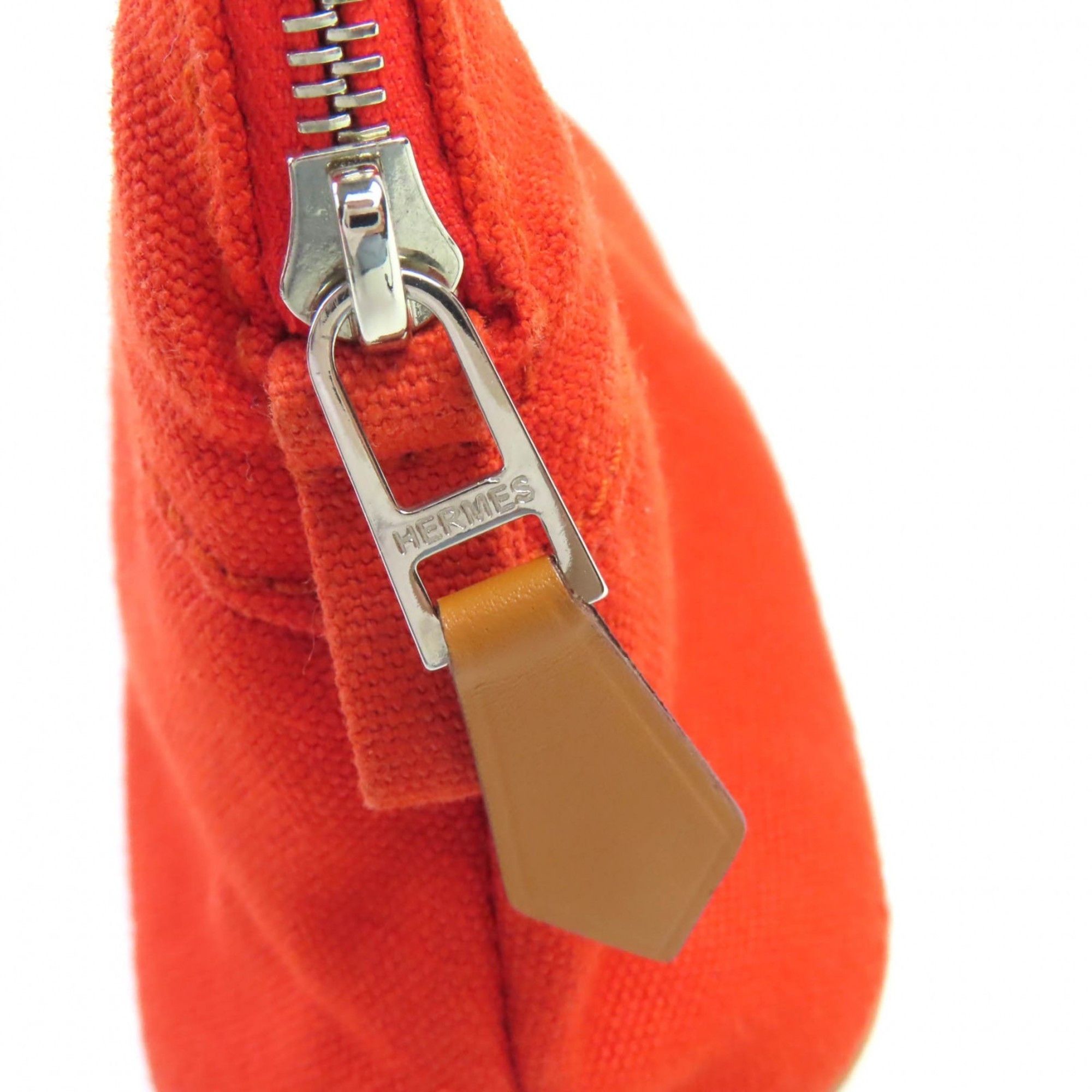 Hermes HERMES Bolide Mini Pouch, 100% Cotton with Embroidered H Logo and Leather Accents, Orange, Made in France, Women's Size ONE SIZE - 7 Thumbnail