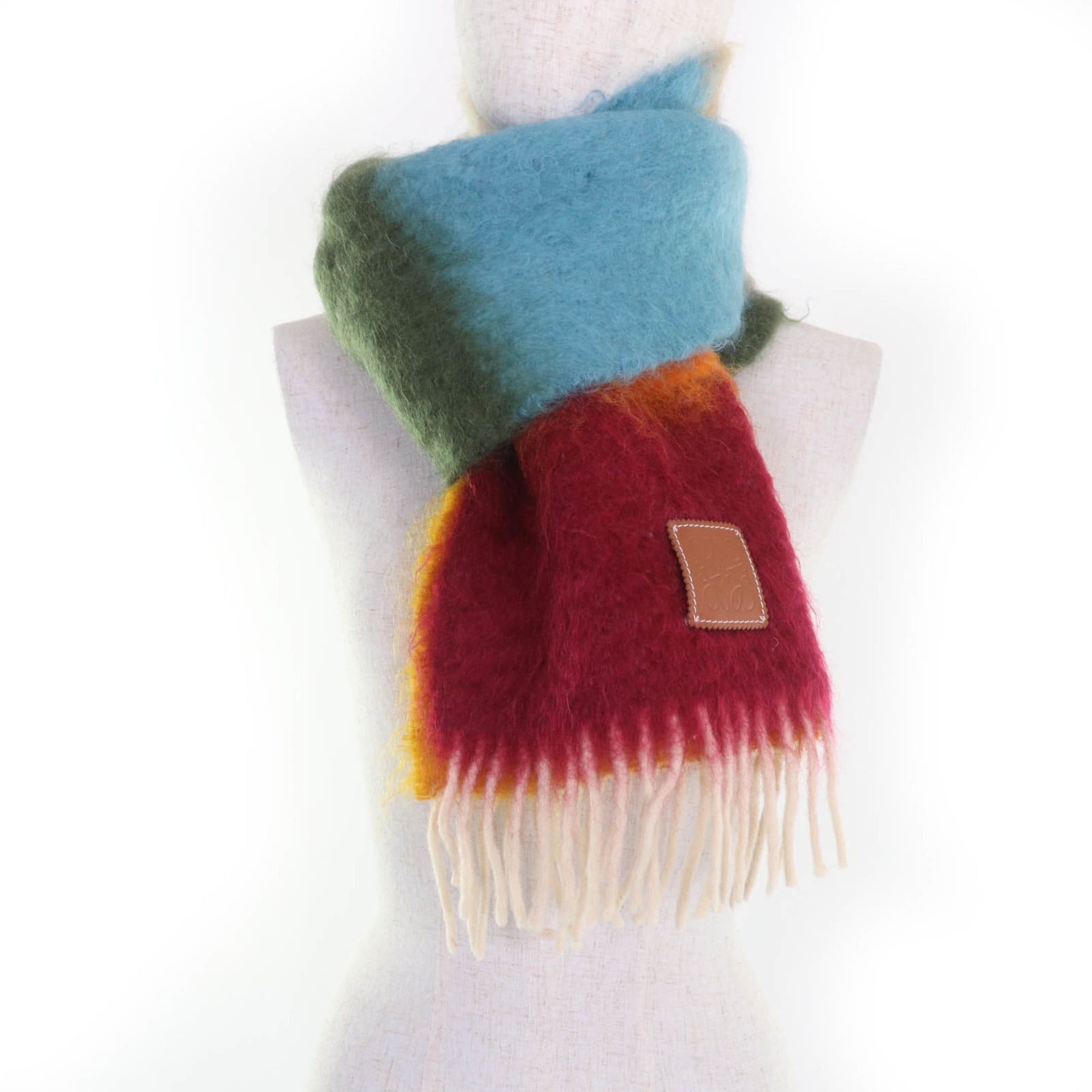 Loewe LOEWE Women's Mohair Wool Scarf with Monogram Leather Patch and Fringe, Multicolor, Made in Spain, Authentic Size ONE SIZE - 5 Thumbnail