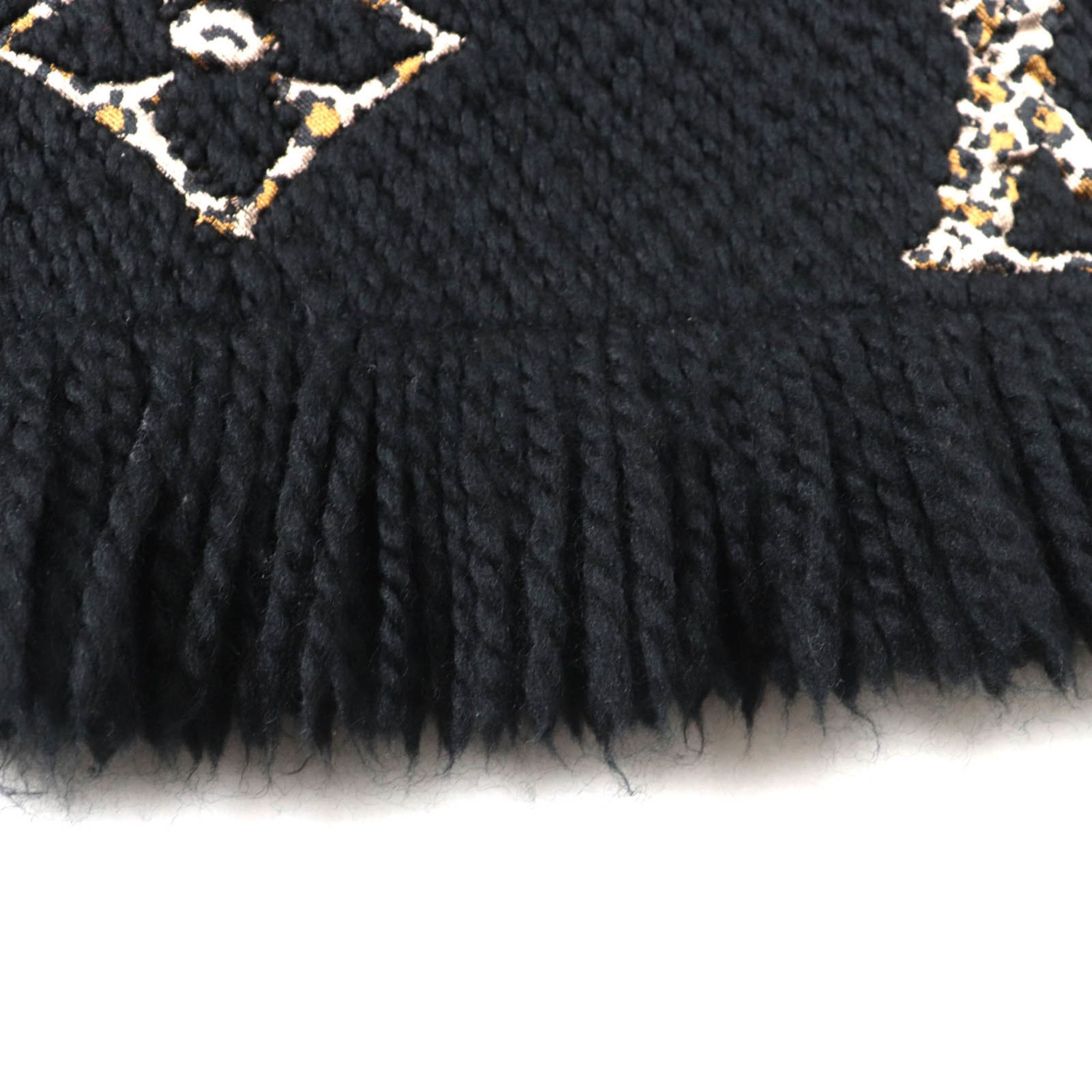 Louis Vuitton LOUIS VUITTON 2019 Louis Vuitton Echarpe Giant Monogram Jungle Wool and Silk Blend Leopard Print Knit Scarf, M75885, Black Beige, Made in Italy, Authentic, Women's Size ONE SIZE - 4 Thumbnail