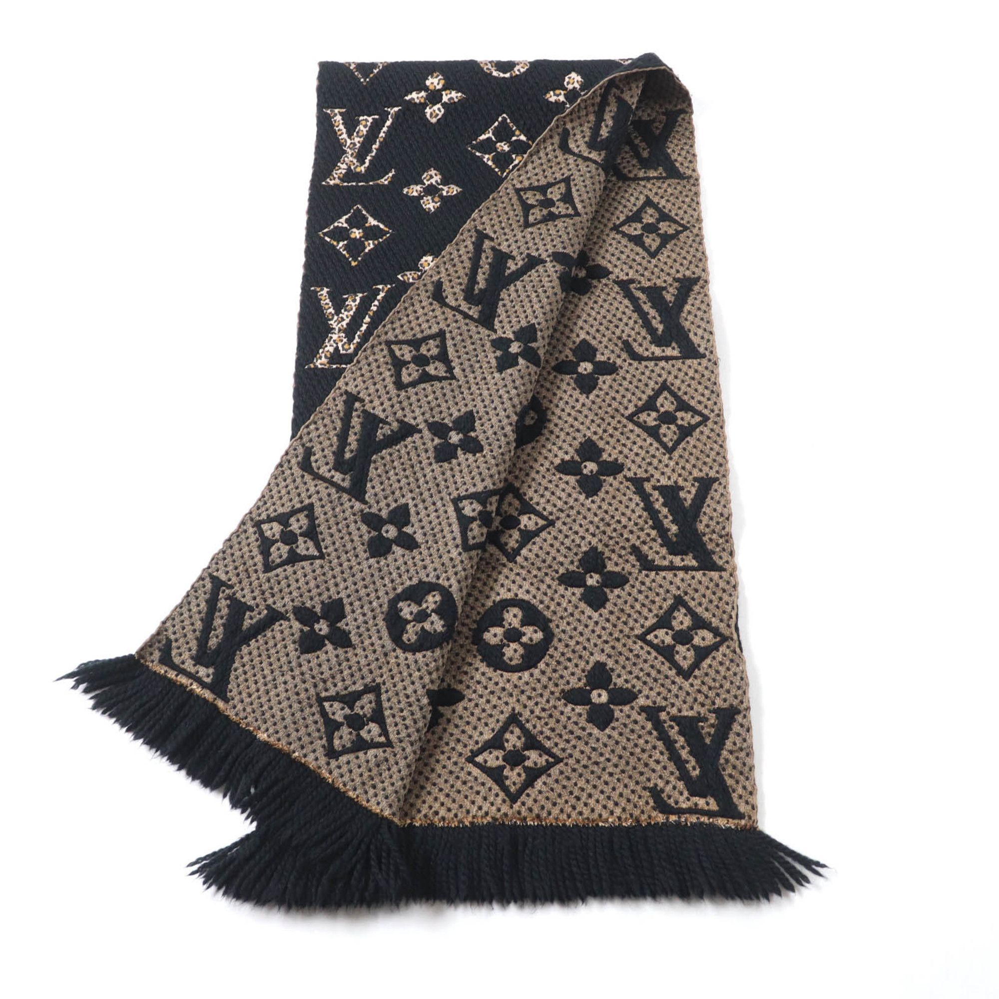 Louis Vuitton LOUIS VUITTON 2019 Louis Vuitton Echarpe Giant Monogram Jungle Wool and Silk Blend Leopard Print Knit Scarf, M75885, Black Beige, Made in Italy, Authentic, Women's Size ONE SIZE - 2 Thumbnail