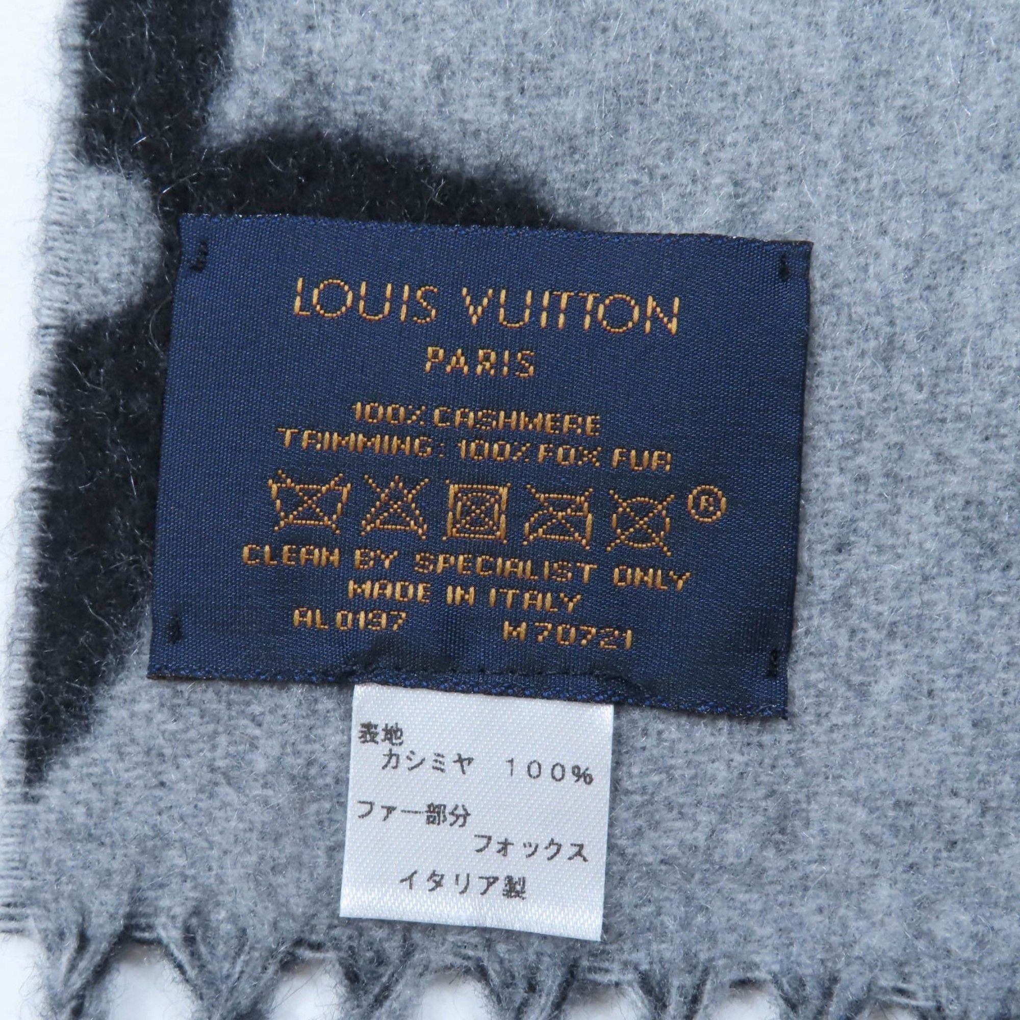Louis Vuitton LOUIS VUITTON 2017 Louis Vuitton Echarpe Reykjavik Fur Scarf, M70721, 100% Cashmere and Fox with Fringe, Black, Made in Italy, Authentic, Women's Size ONE SIZE - 7 Thumbnail