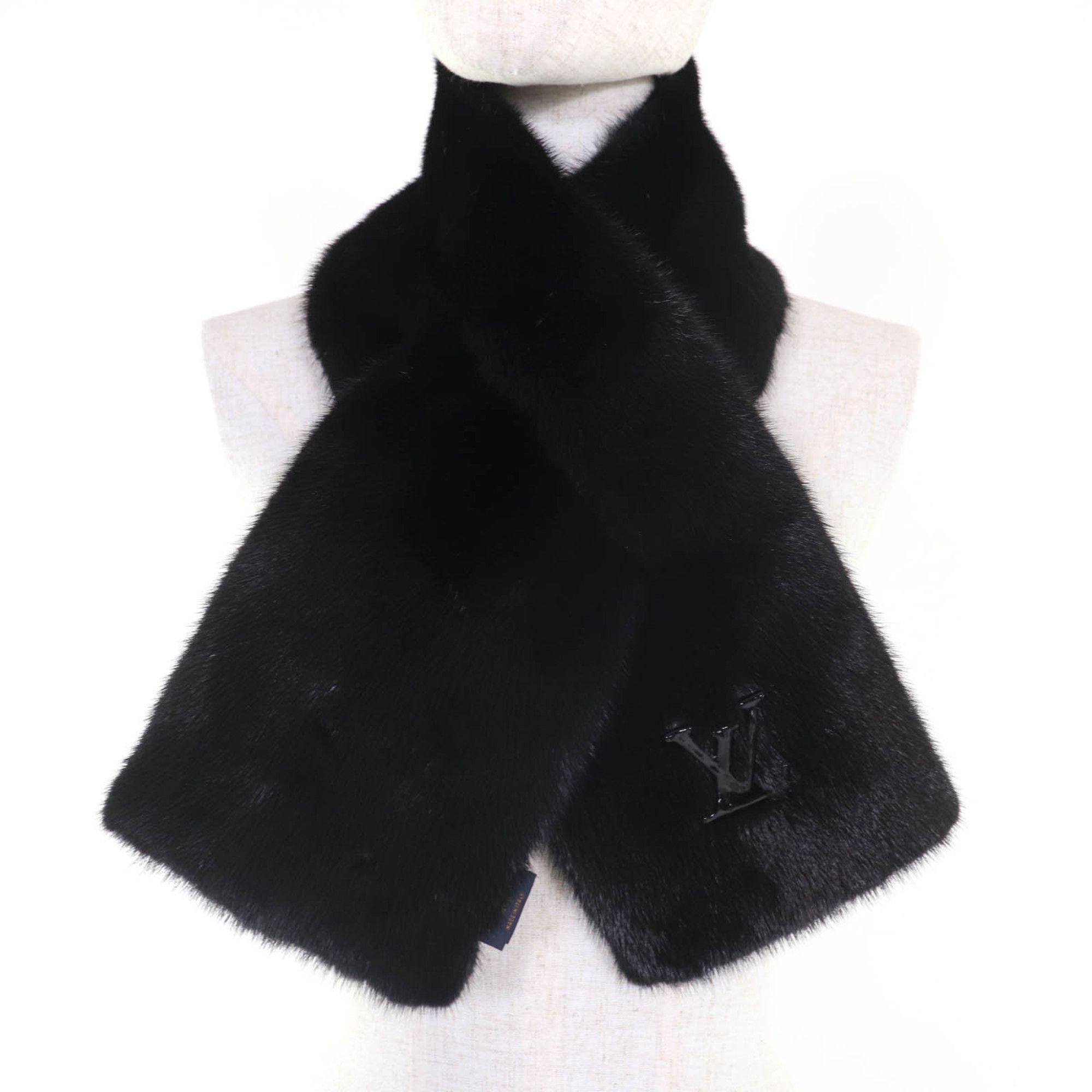 Louis Vuitton LOUIS VUITTON 2022 Louis Vuitton M77961 LV Ahead Scarf with Logo, Mink Fur Shawl/Tippet, Black, Box, Made in Italy, Women's Size ONE SIZE - 4 Thumbnail