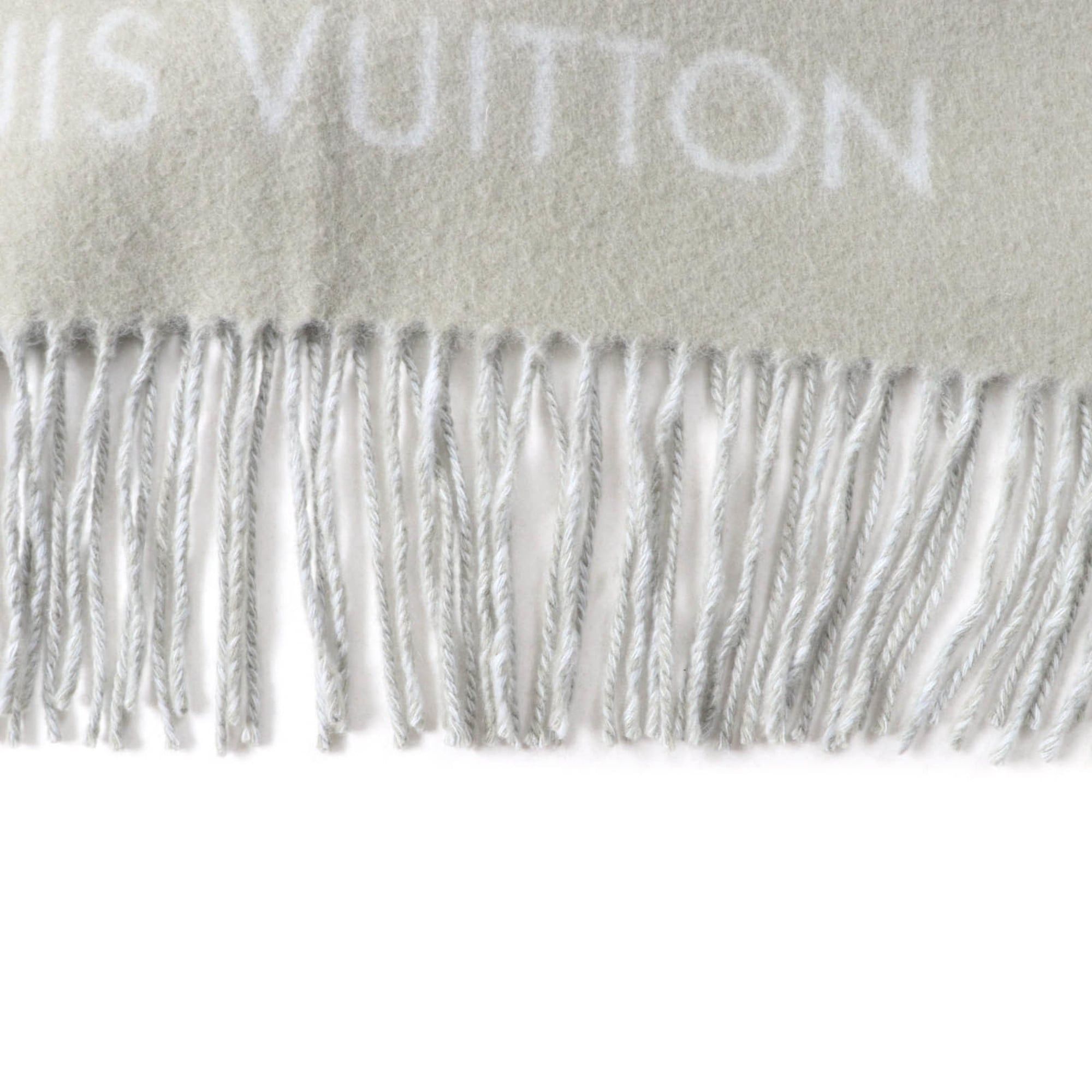 Louis Vuitton LOUIS VUITTON Echarpe Reykjavik M70462 100% Cashmere Stole, Gray and Light Blue, Made in England, Authentic, Women's Size ONE SIZE - 7 Thumbnail