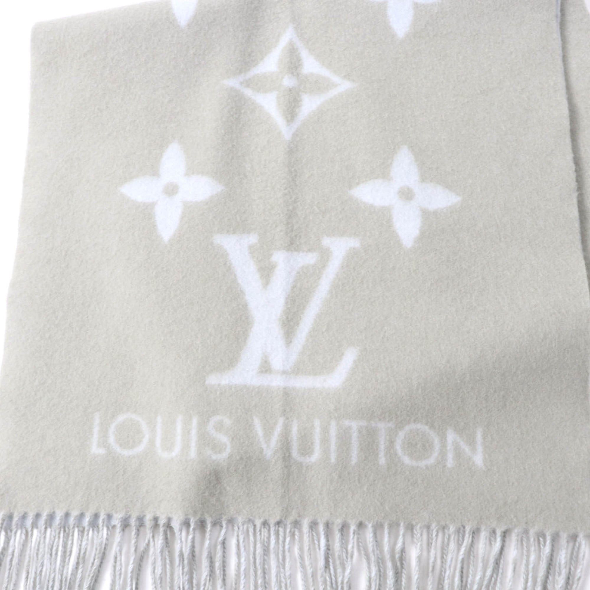 Louis Vuitton LOUIS VUITTON Echarpe Reykjavik M70462 100% Cashmere Stole, Gray and Light Blue, Made in England, Authentic, Women's Size ONE SIZE - 8 Thumbnail