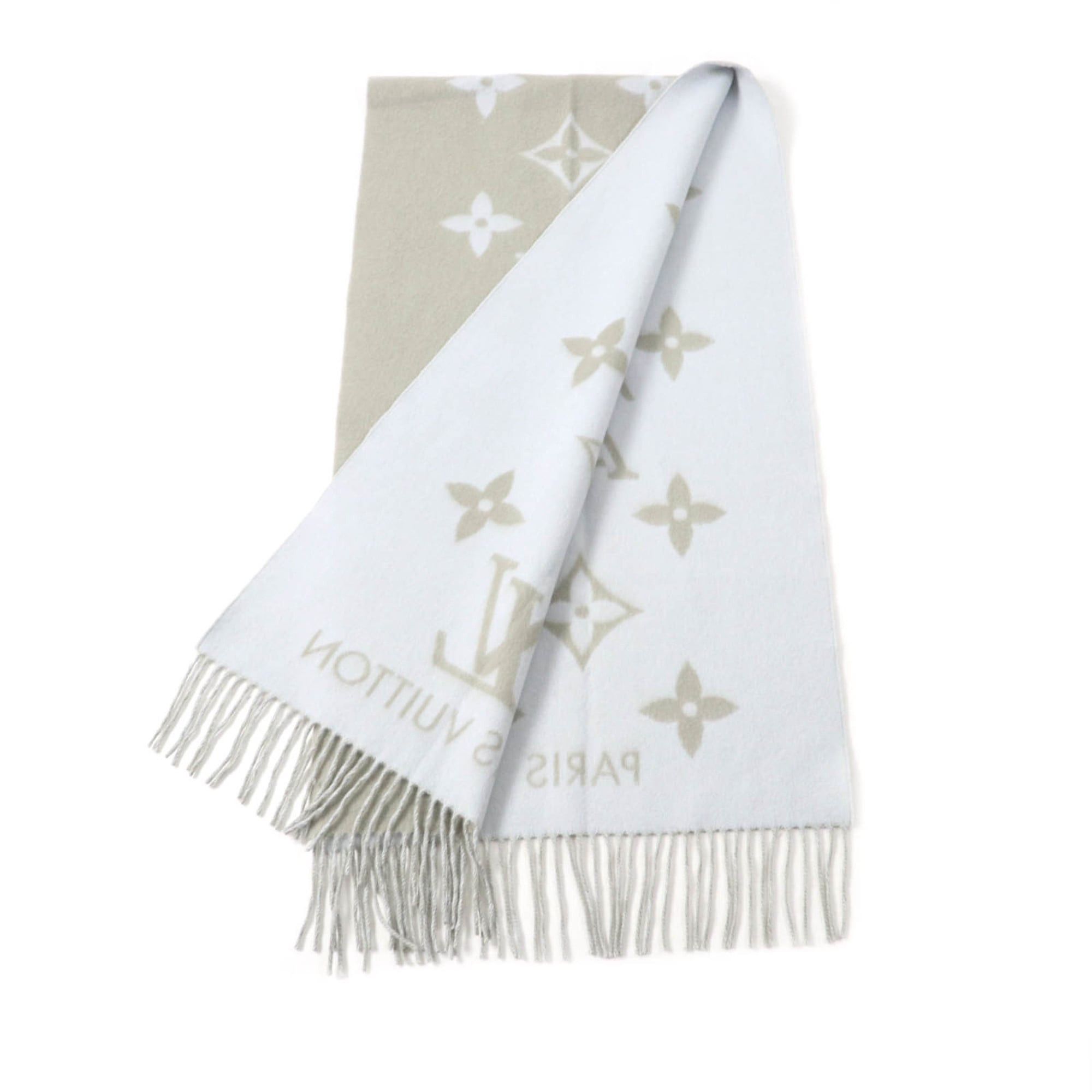 Louis Vuitton LOUIS VUITTON Echarpe Reykjavik M70462 100% Cashmere Stole, Gray and Light Blue, Made in England, Authentic, Women's Size ONE SIZE - 2 Thumbnail