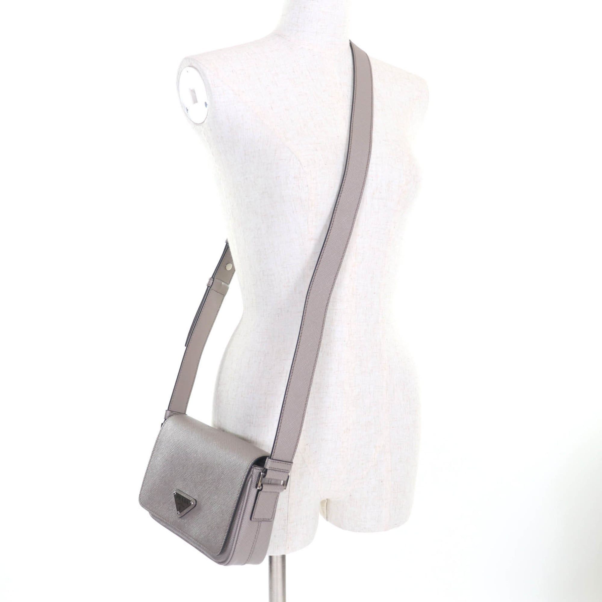 Prada PRADA 2VD065 Saffiano Leather Argilla Shoulder Bag with Triangle Logo Plate, Dust Bag, Made in Italy, Women's Size ONE SIZE - 6 Thumbnail