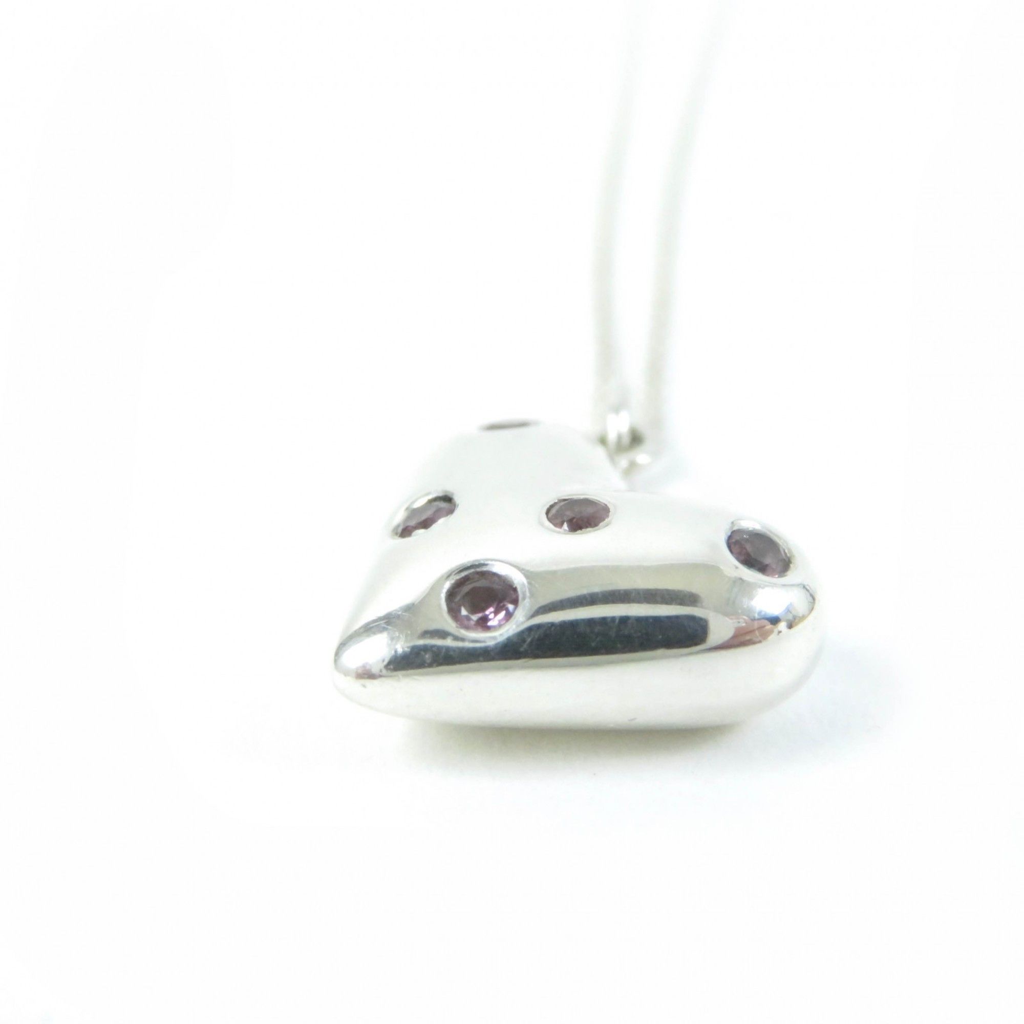 Tiffany & Co. TIFFANY & Co. Vintage Dots Heart Necklace, Rare, Old Tiffany, SV925, 5 Pink Sapphires, Silver, Pink, Weight 3.8g, Women's Size ONE SIZE - 4 Thumbnail
