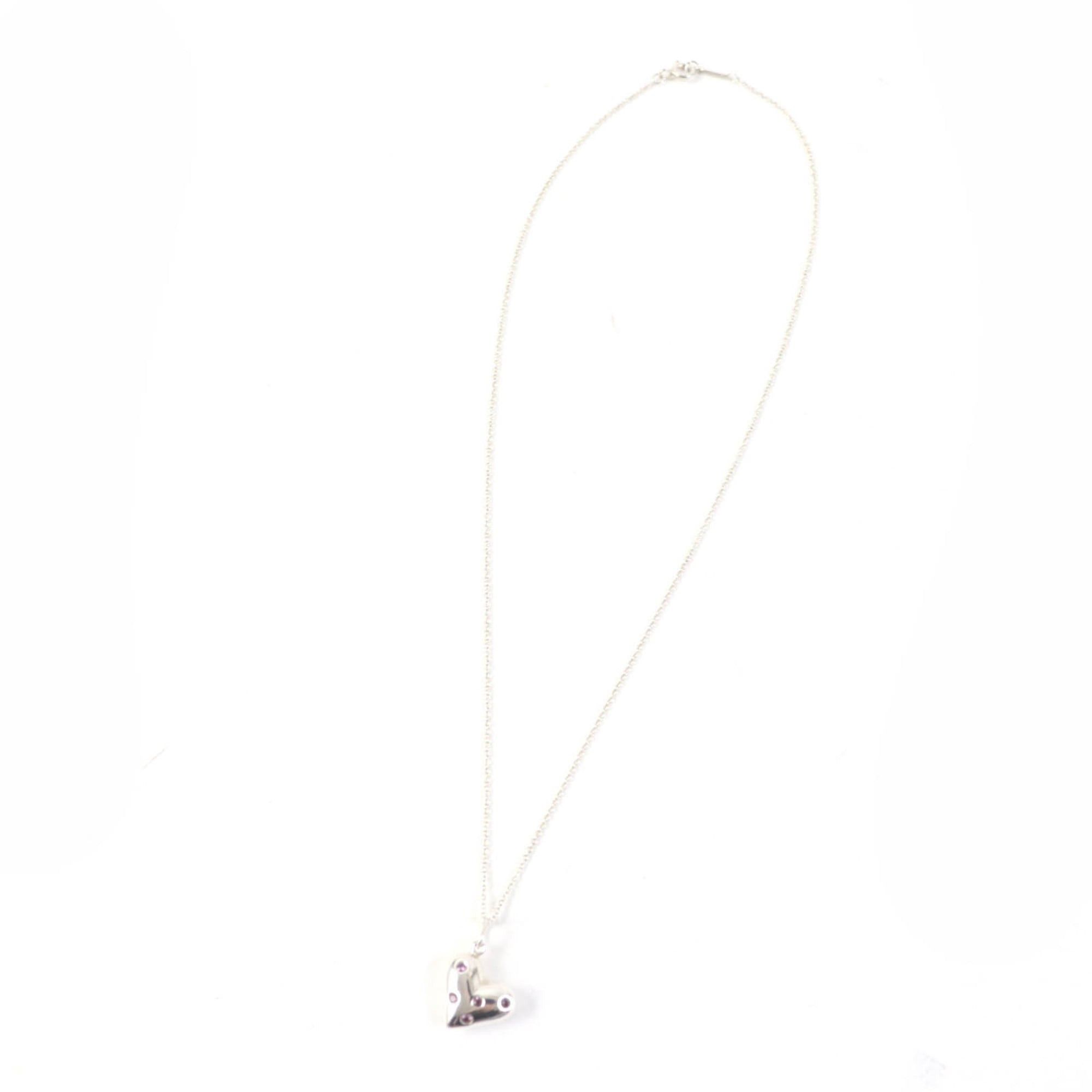 Tiffany & Co. TIFFANY & Co. Vintage Dots Heart Necklace, Rare, Old Tiffany, SV925, 5 Pink Sapphires, Silver, Pink, Weight 3.8g, Women's Size ONE SIZE - 2 Thumbnail