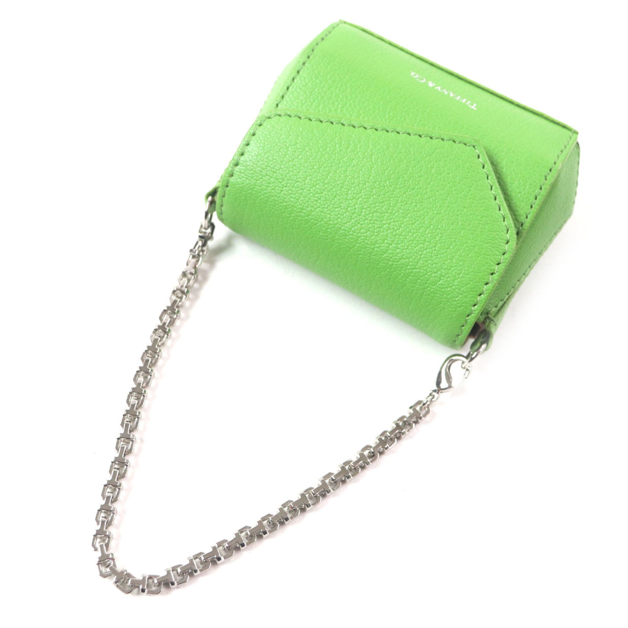 Tiffany & Co. TIFFANY & Co. Tiffany T Nano Bag with Peridot Logo Print Chain Charm, Green Leather Silver Hardware, Box and Dust Bag, Made in Italy, Men's Size ONE SIZE - 6 Thumbnail