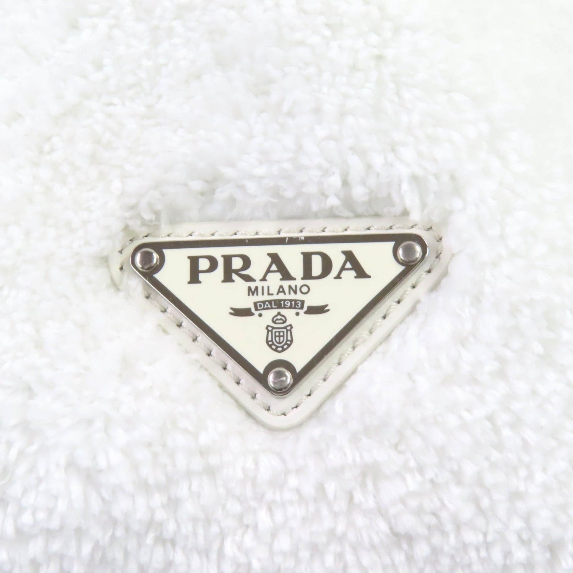 Prada PRADA SPUGNA 1BG130 Polyester and Cowhide Leather Triangle Logo Soft Terry Lettering Pile Tote Bag in White Black, Includes Dust Bag, Women's Size ONE SIZE - 10 Thumbnail