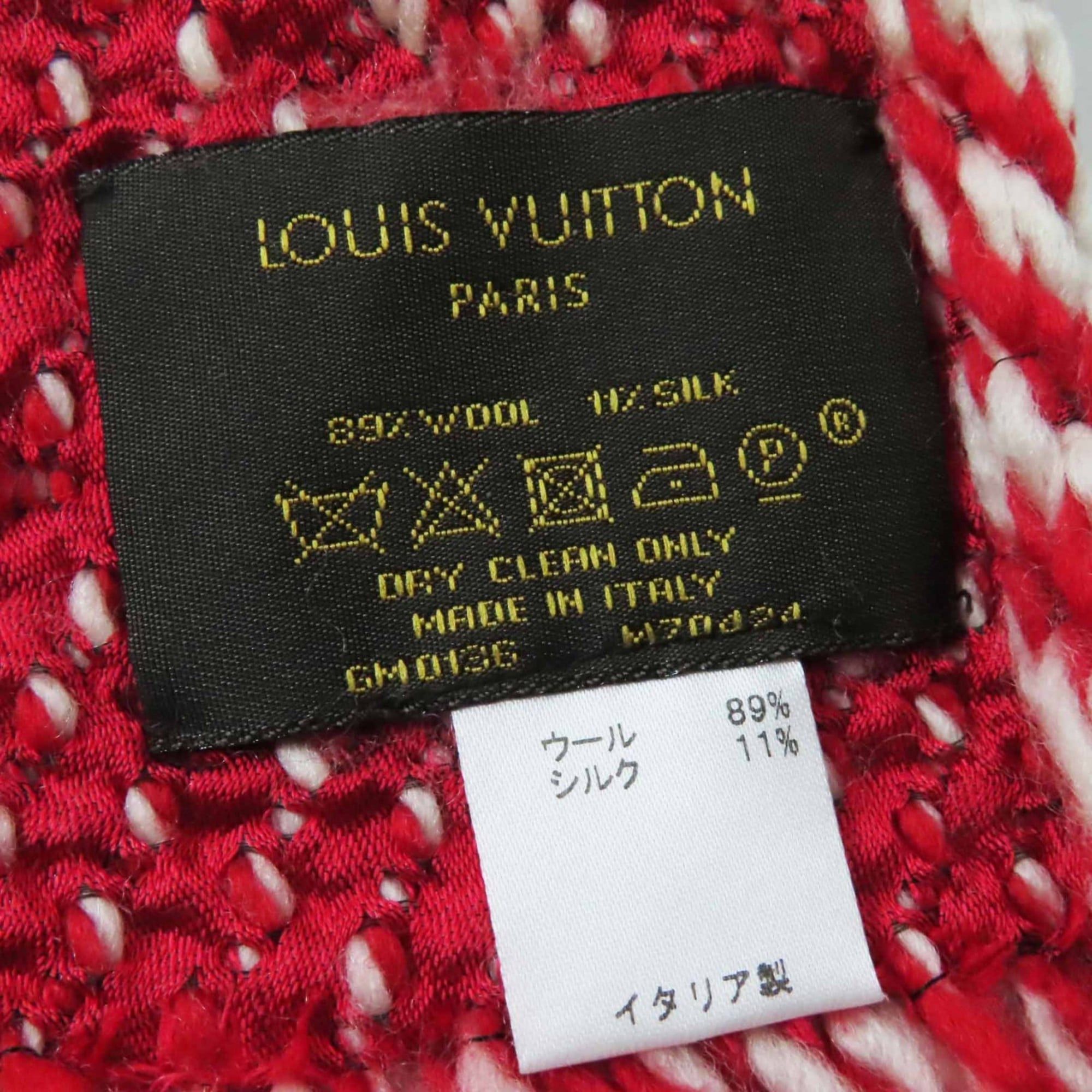 Louis Vuitton LOUIS VUITTON M70424 Echarpe Logomania Mix Wool and Silk Knit Scarf with Fringe, Red White, Made in Italy, Authentic, Women's Size ONE SIZE - 8 Thumbnail