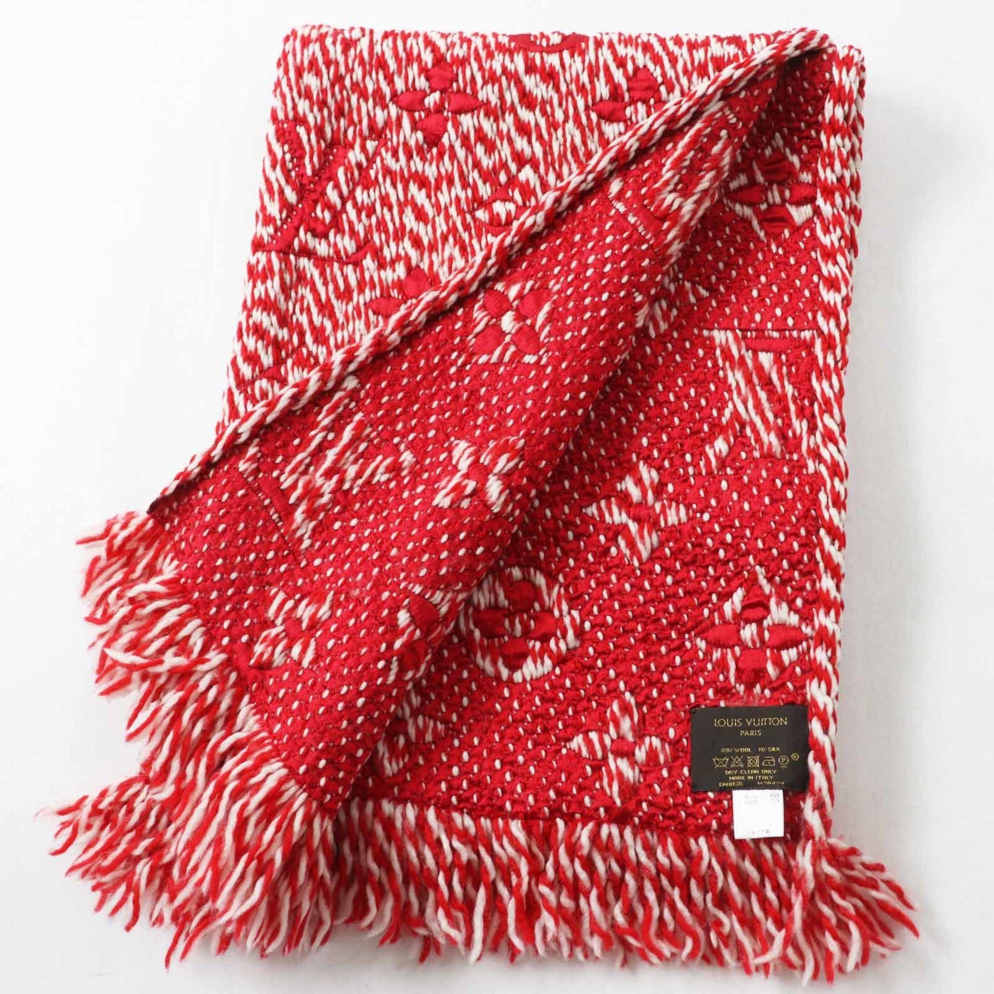 Louis Vuitton LOUIS VUITTON M70424 Echarpe Logomania Mix Wool and Silk Knit Scarf with Fringe, Red White, Made in Italy, Authentic, Women's Size ONE SIZE - 2 Thumbnail