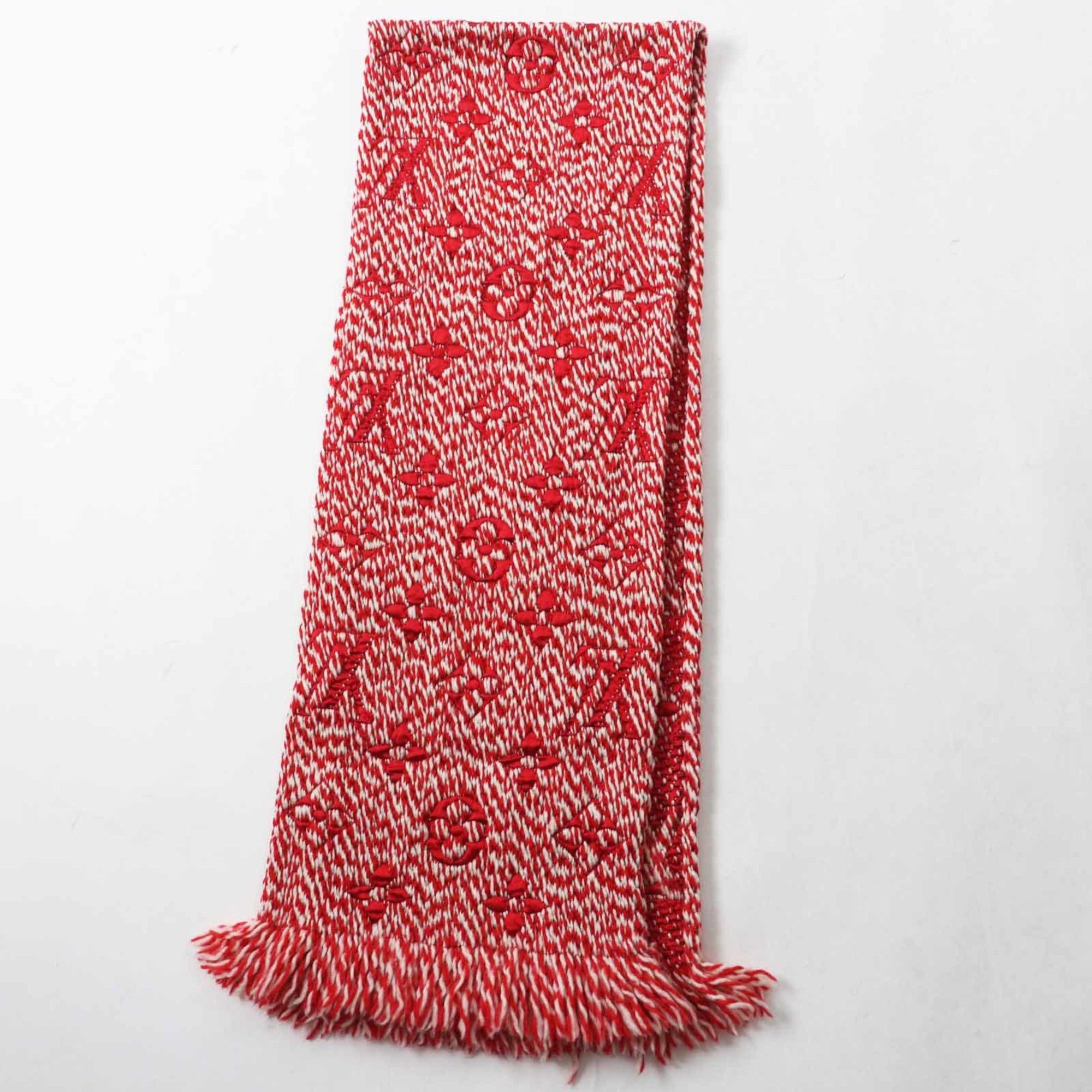Louis Vuitton LOUIS VUITTON M70424 Echarpe Logomania Mix Wool and Silk Knit Scarf with Fringe, Red White, Made in Italy, Authentic, Women's Size ONE SIZE - 5 Thumbnail