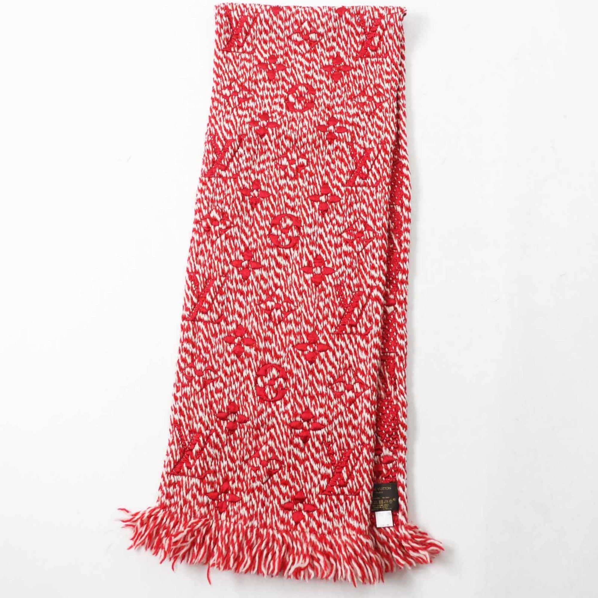 Louis Vuitton LOUIS VUITTON M70424 Echarpe Logomania Mix Wool and Silk Knit Scarf with Fringe, Red White, Made in Italy, Authentic, Women's Size ONE SIZE - 4 Thumbnail