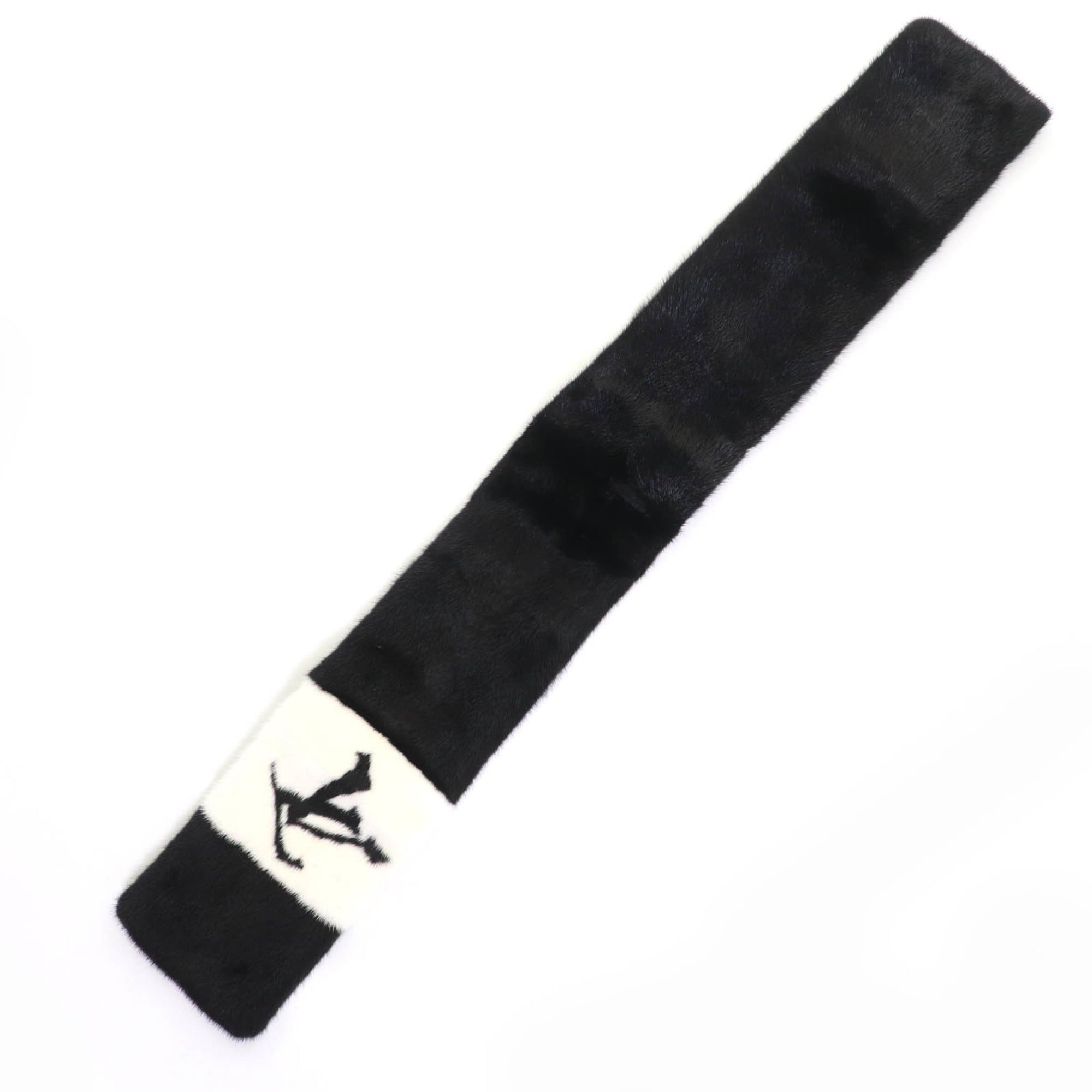 Louis Vuitton LOUIS VUITTON M77866 Echarpe Gaugram LV Logo Mink Fur Scarf/Tippet Shawl in Black and White with Box, Made Italy, Authentic, Women's Size ONE SIZE - 4 Thumbnail