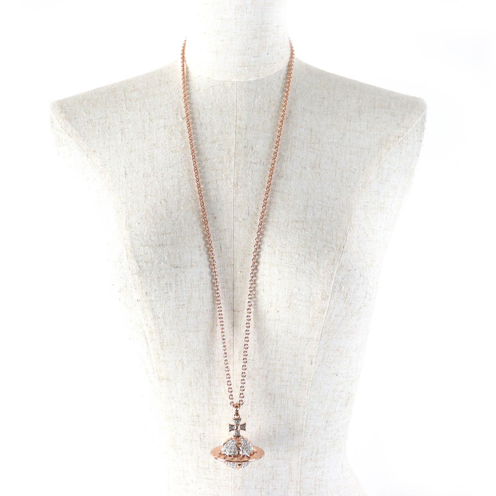 Vivienne Westwood Vivienne Westwood 63020050-G118-M Mayfair Large Orb Pendant Rhinestone Necklace in Pink Gold, Women's, Box and Dust Bag Included Size ONE SIZE - 4 Thumbnail