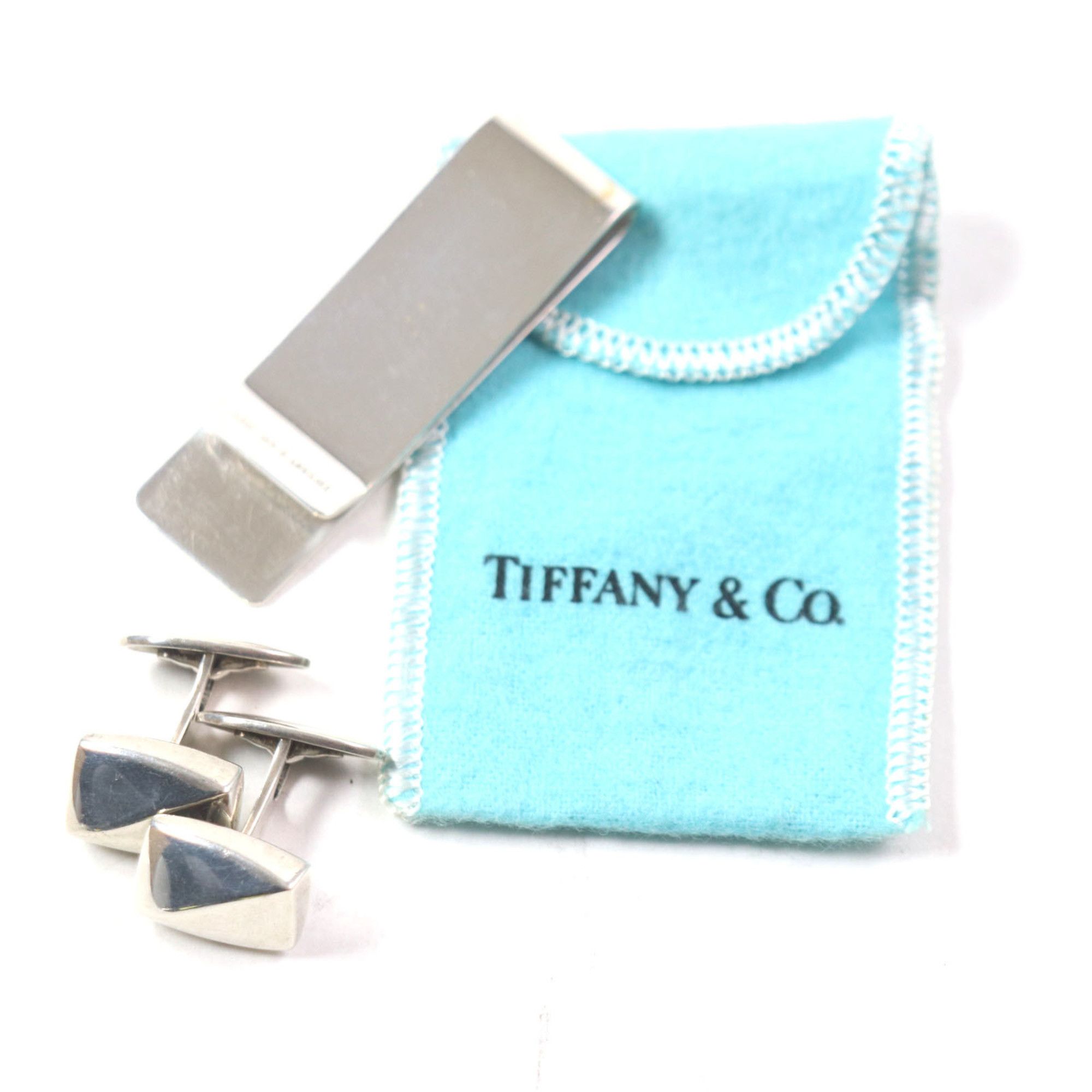 Tiffany & Co. TIFFANY & Co. Tiffany Logo Engraved Money Clip Cufflinks Set of 2, SV925 Silver, with Dust Bag, Made in Italy, Total Weight 31.48g, Men's Size ONE SIZE - 2 Thumbnail