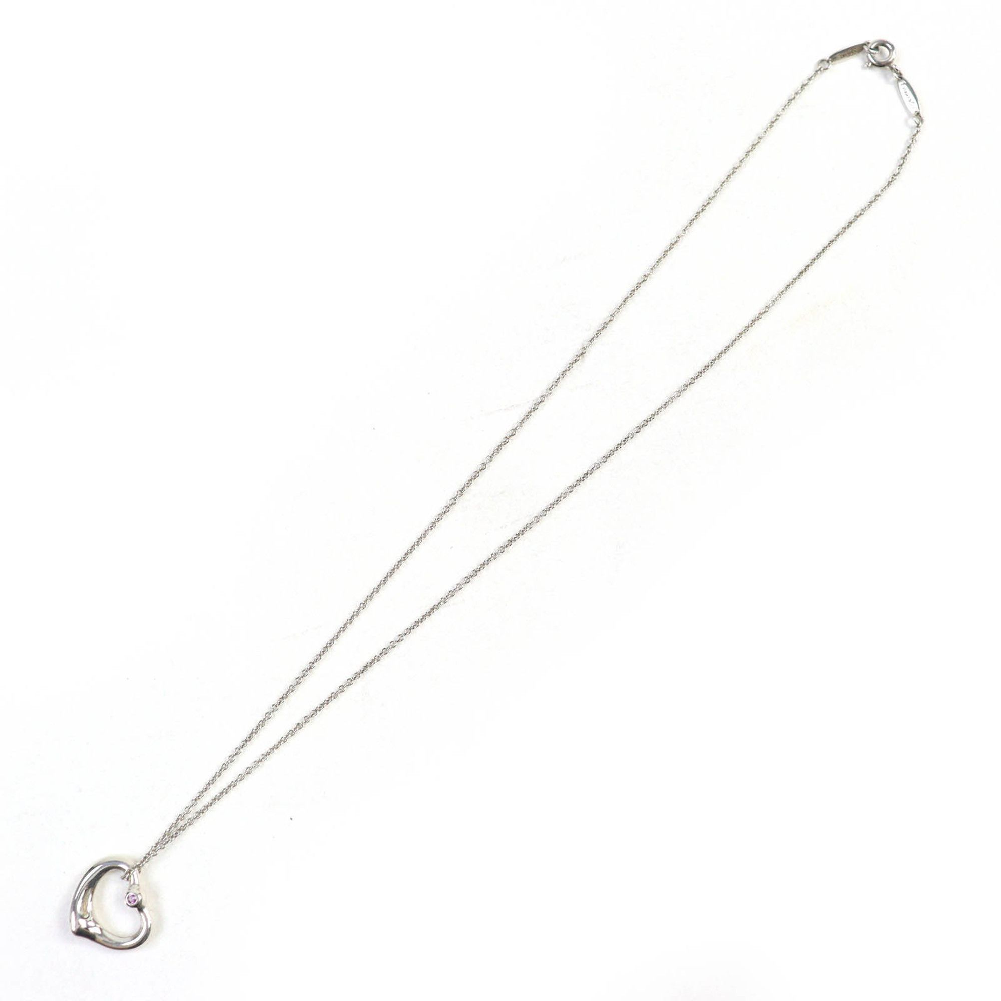 Tiffany & Co. TIFFANY & Co. Tiffany Elsa Peretti Open Heart Pendant Necklace in 925 Sterling Silver with a Pink Sapphire, Made Spain, Weight 3.6g, for Women Size ONE SIZE - 3 Thumbnail
