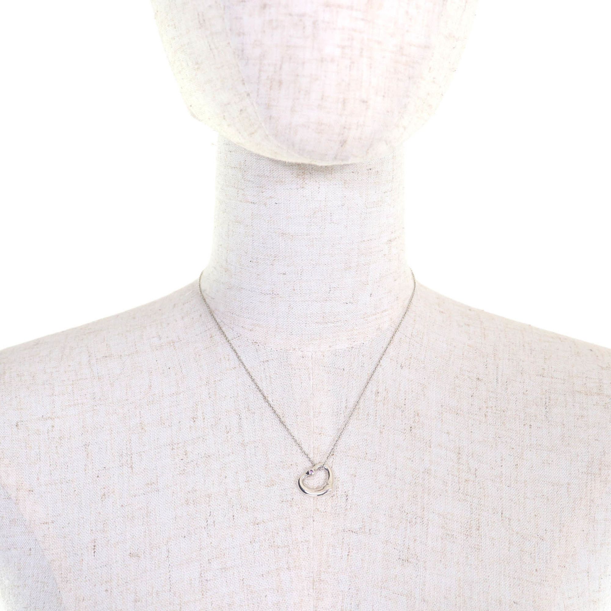 Tiffany & Co. TIFFANY & Co. Tiffany Elsa Peretti Open Heart Pendant Necklace in 925 Sterling Silver with a Pink Sapphire, Made Spain, Weight 3.6g, for Women Size ONE SIZE - 5 Thumbnail