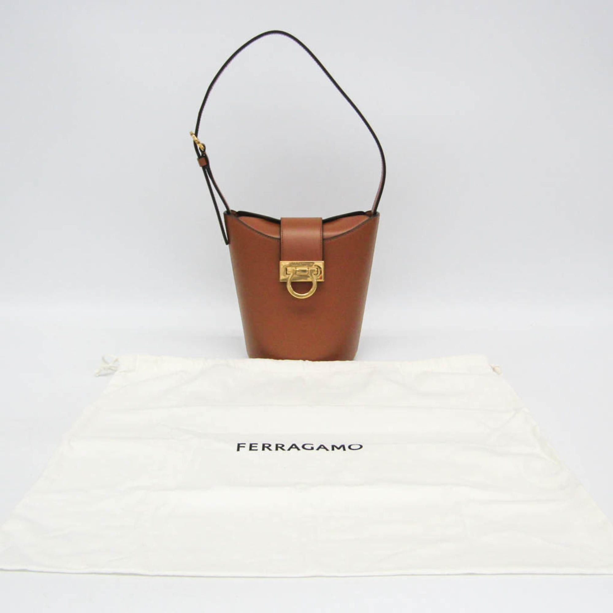 Salvatore Ferragamo Salvatore Ferragamo Gancini Trifoglio Bucket DH-21 1194 Women's Leather Handbag,Shoulder Bag Brown Size ONE SIZE - 2 Thumbnail
