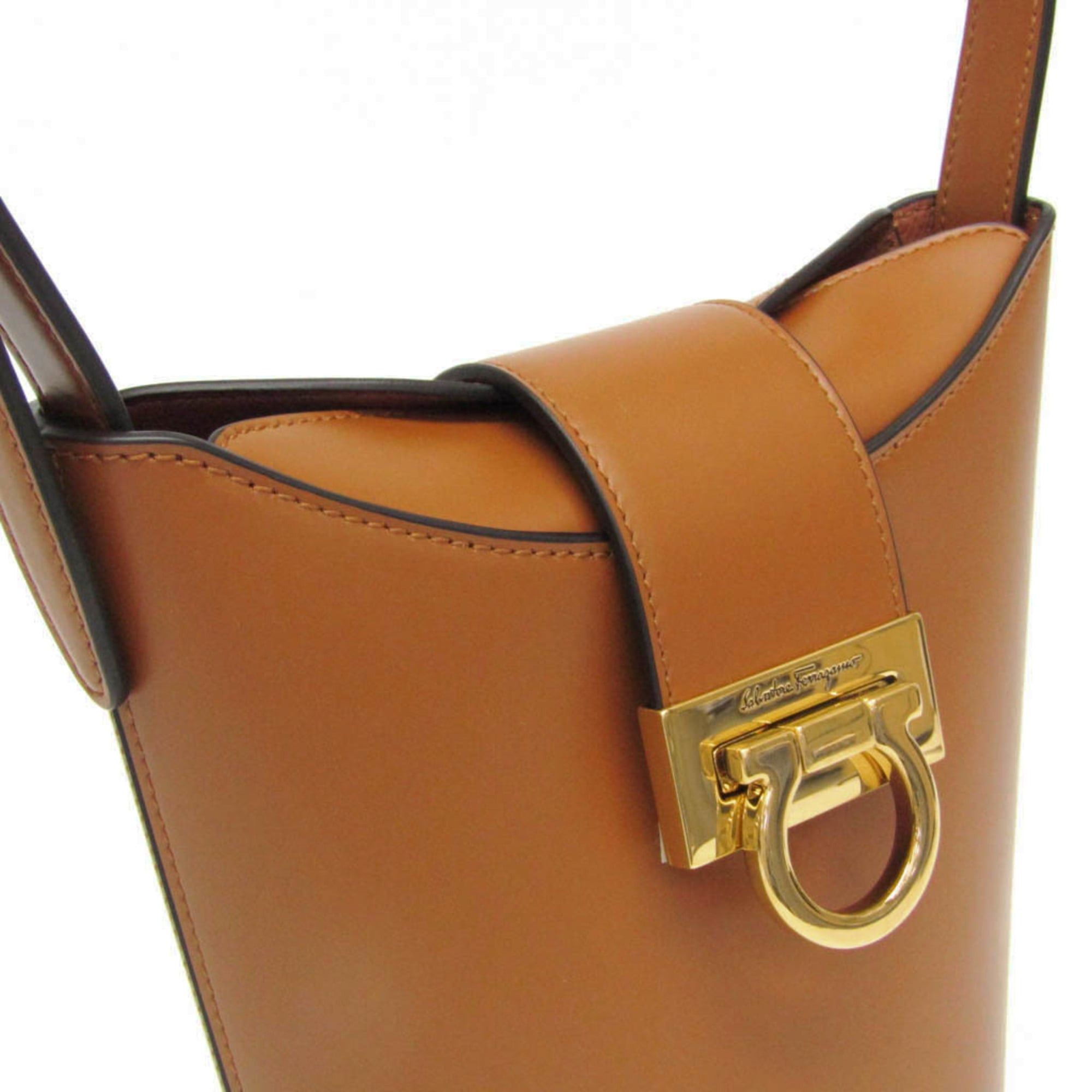 Salvatore Ferragamo Salvatore Ferragamo Gancini Trifoglio Bucket DH-21 1194 Women's Leather Handbag,Shoulder Bag Brown Size ONE SIZE - 7 Thumbnail