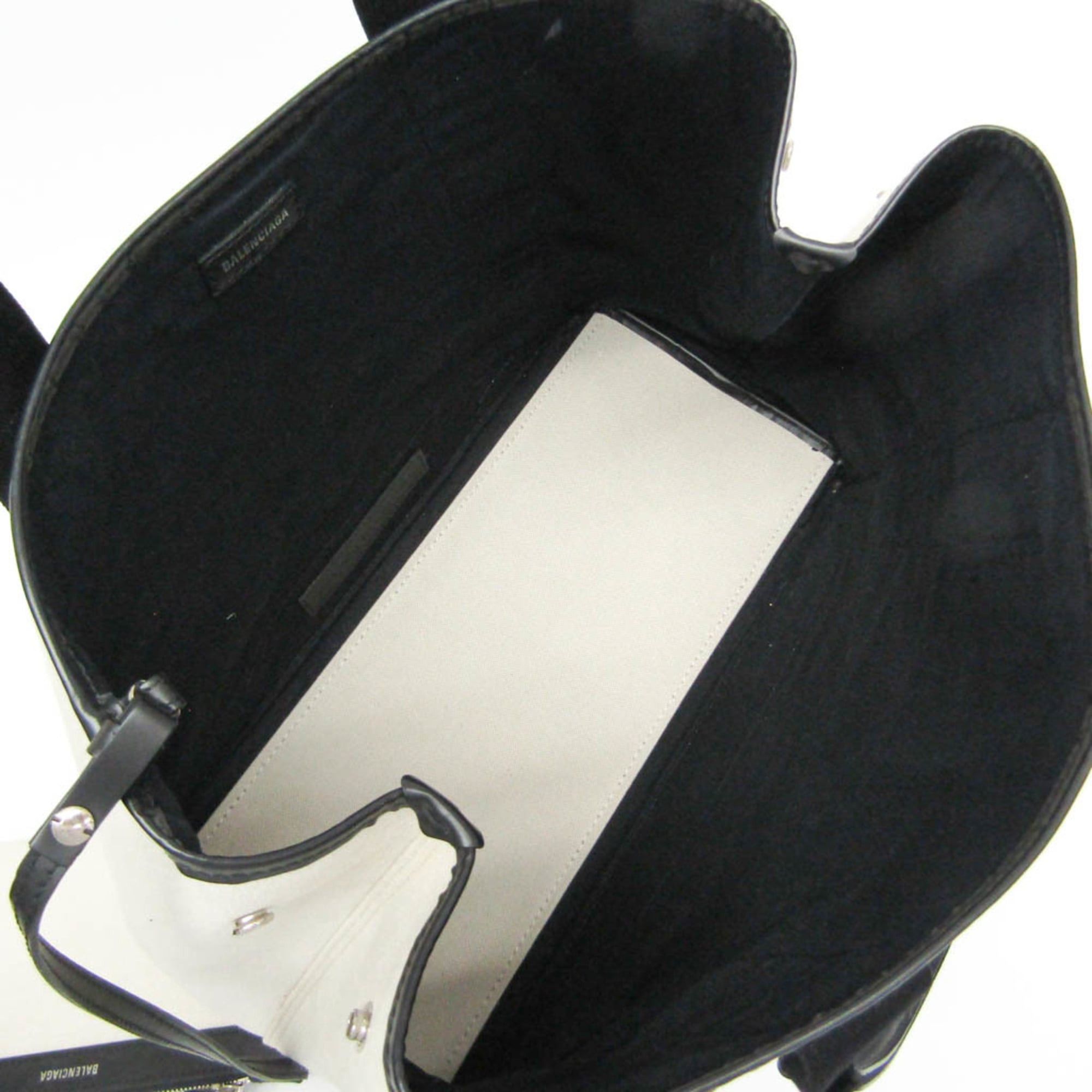 Balenciaga Balenciaga NAVY CABAS M 581292 Women's Leather,Canvas Tote Bag Black,Off-white Size ONE SIZE - 3 Thumbnail