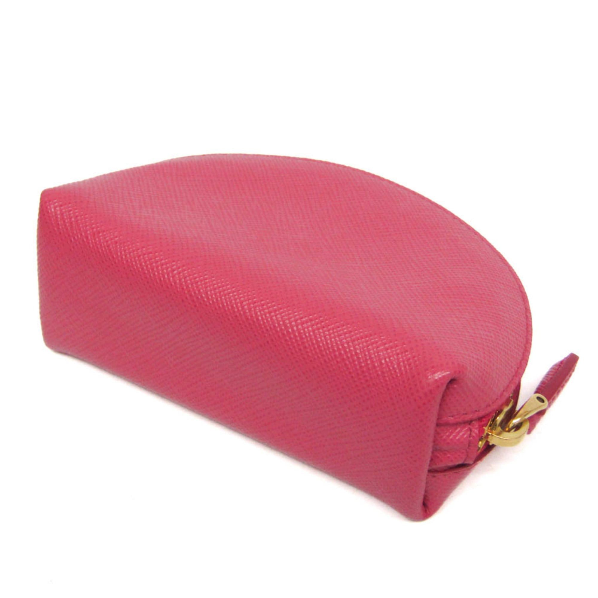 Prada Prada Saffiano Mini Pouch With Key Ring Women's Leather Coin Purse/coin Case Pink Size ONE SIZE - 2 Thumbnail