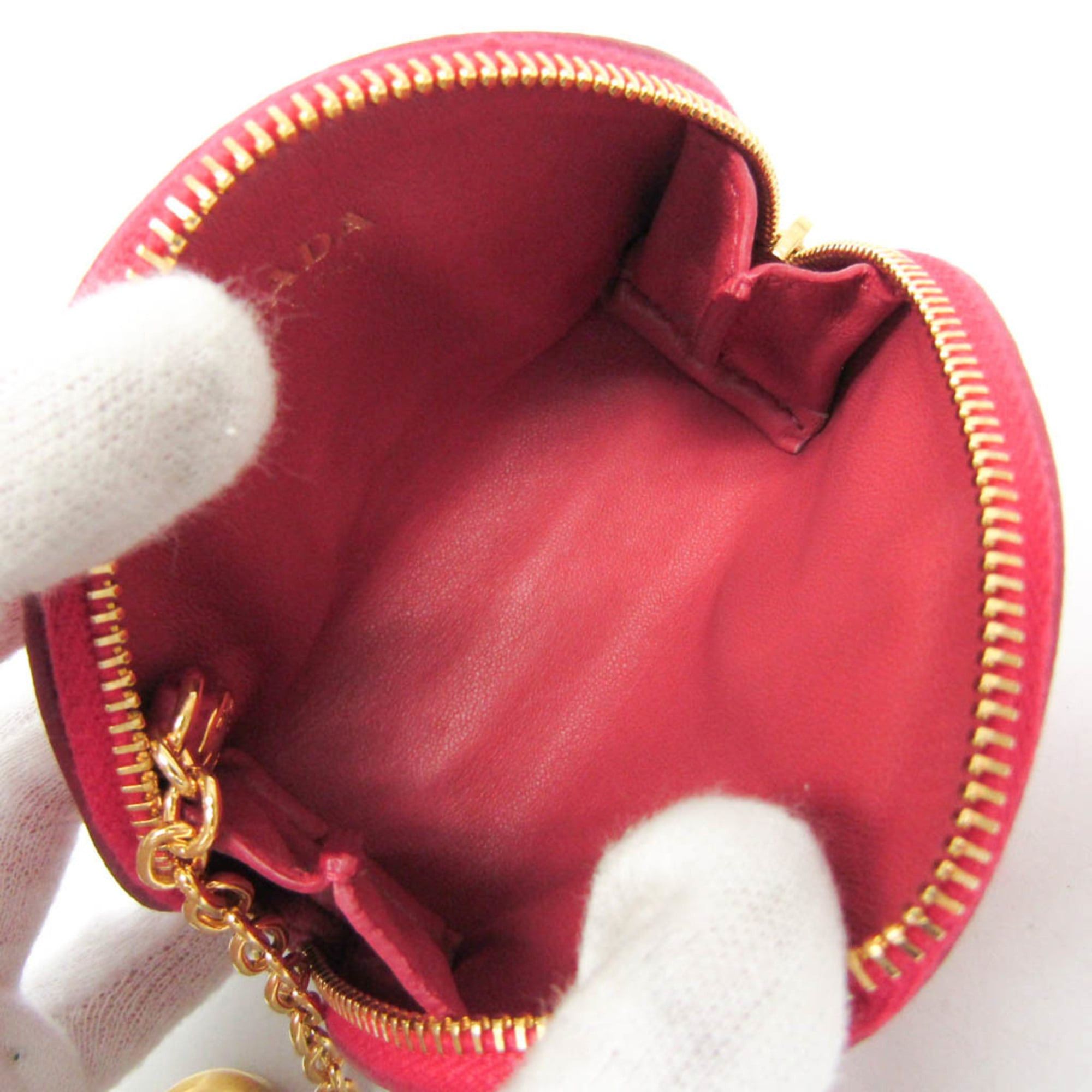 Prada Prada Saffiano Mini Pouch With Key Ring Women's Leather Coin Purse/coin Case Pink Size ONE SIZE - 3 Thumbnail