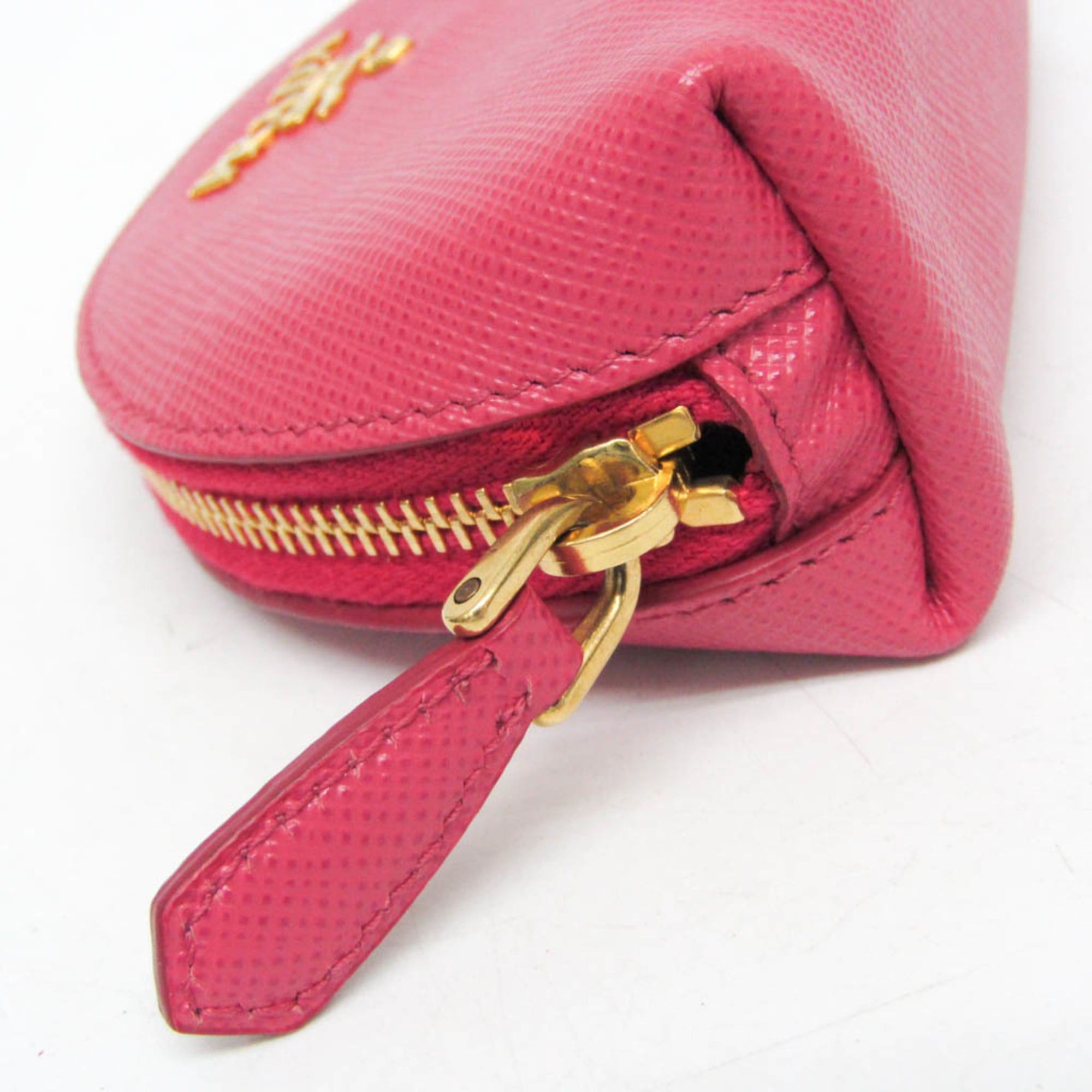 Prada Prada Saffiano Mini Pouch With Key Ring Women's Leather Coin Purse/coin Case Pink Size ONE SIZE - 6 Thumbnail