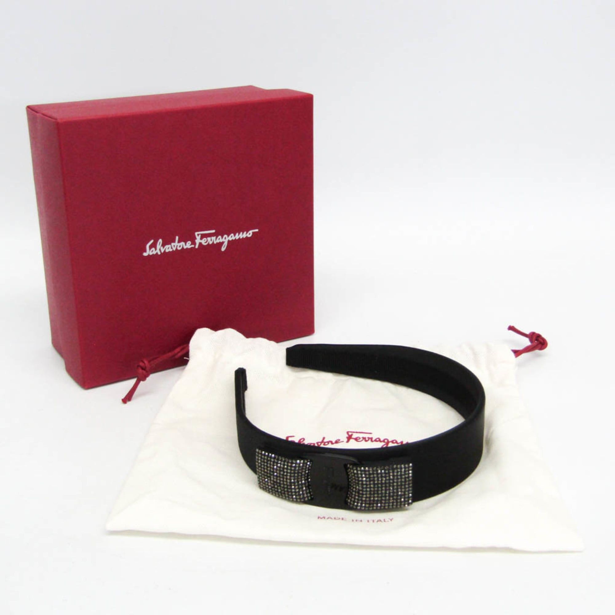 Salvatore Ferragamo Salvatore Ferragamo Vara Rhinestone Metal,Satin Women's Alice Band Black Size ONE SIZE - 2 Thumbnail