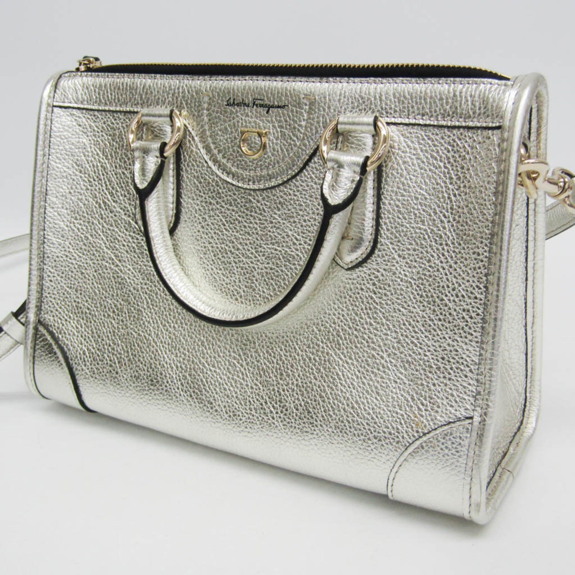 Salvatore Ferragamo Salvatore Ferragamo Gancini 21 0388 Women's Leather Handbag,Shoulder Bag Silver Size ONE SIZE - 10 Thumbnail