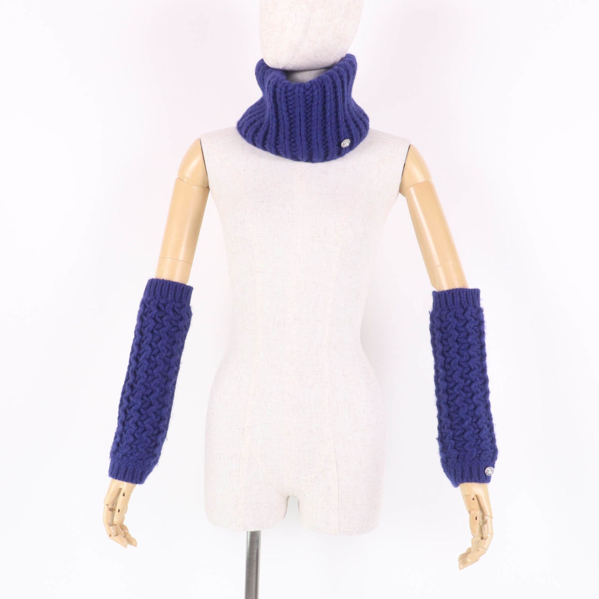 Chanel CHANEL P72987K10476 Coco Mark Knit Neck Warmer and Arm Set, Blue, Size Small, Made in Italy, Authentic, Women's Size ONE SIZE - 2 Thumbnail