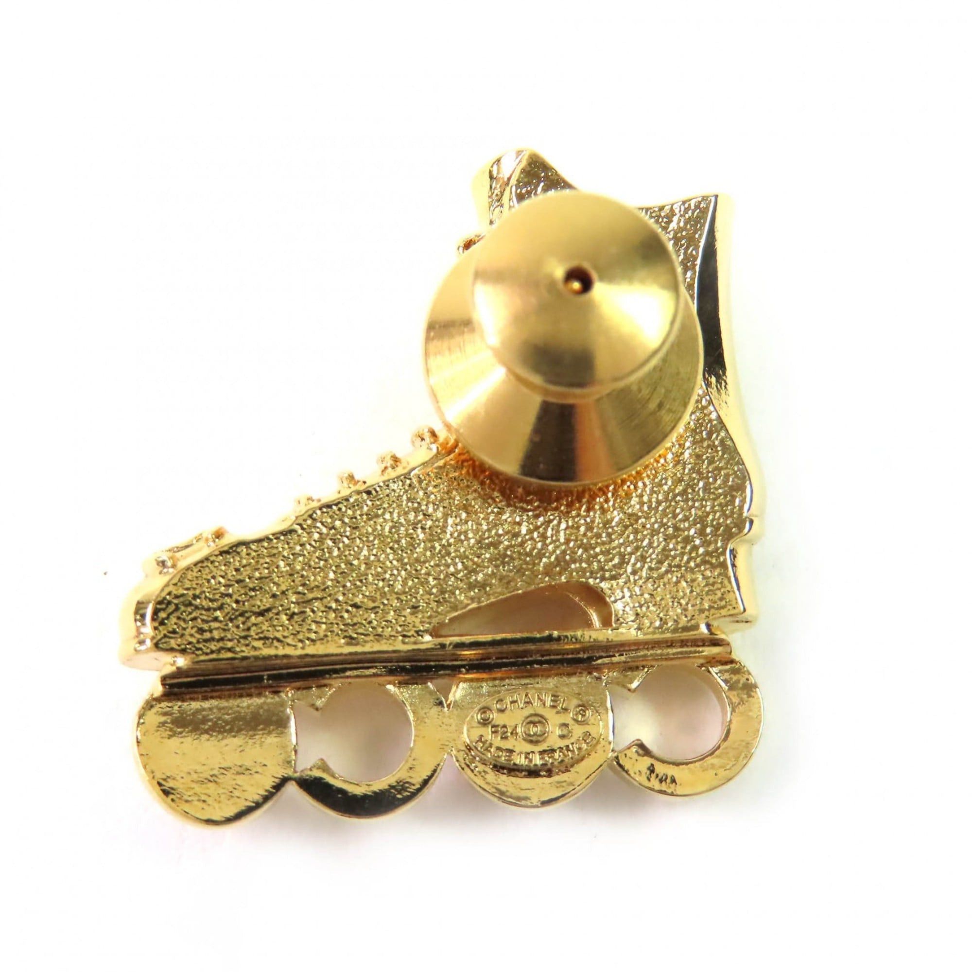 Chanel CHANEL F24 Roller Skate COCO Brooch with Faux Pearl and Coco Mark Rhinestones, Gold, Made in France, Women's Size ONE SIZE - 2 Thumbnail