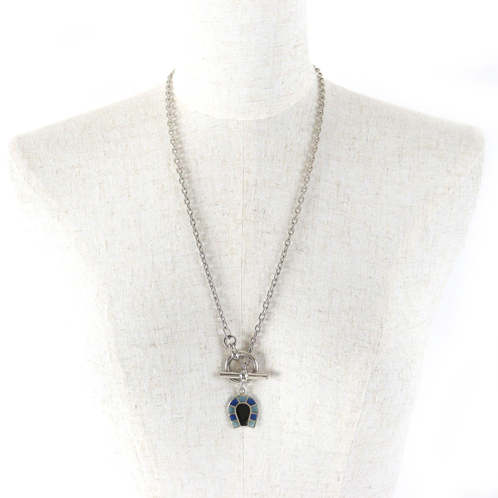 Hermes HERMES Helios Fair à Cheval Camaieu de Bleu Horseshoe Pendant Necklace, Current Model, Comes with Box and Dust Bag, Made in France, Popular for Women Size ONE SIZE - 4 Thumbnail