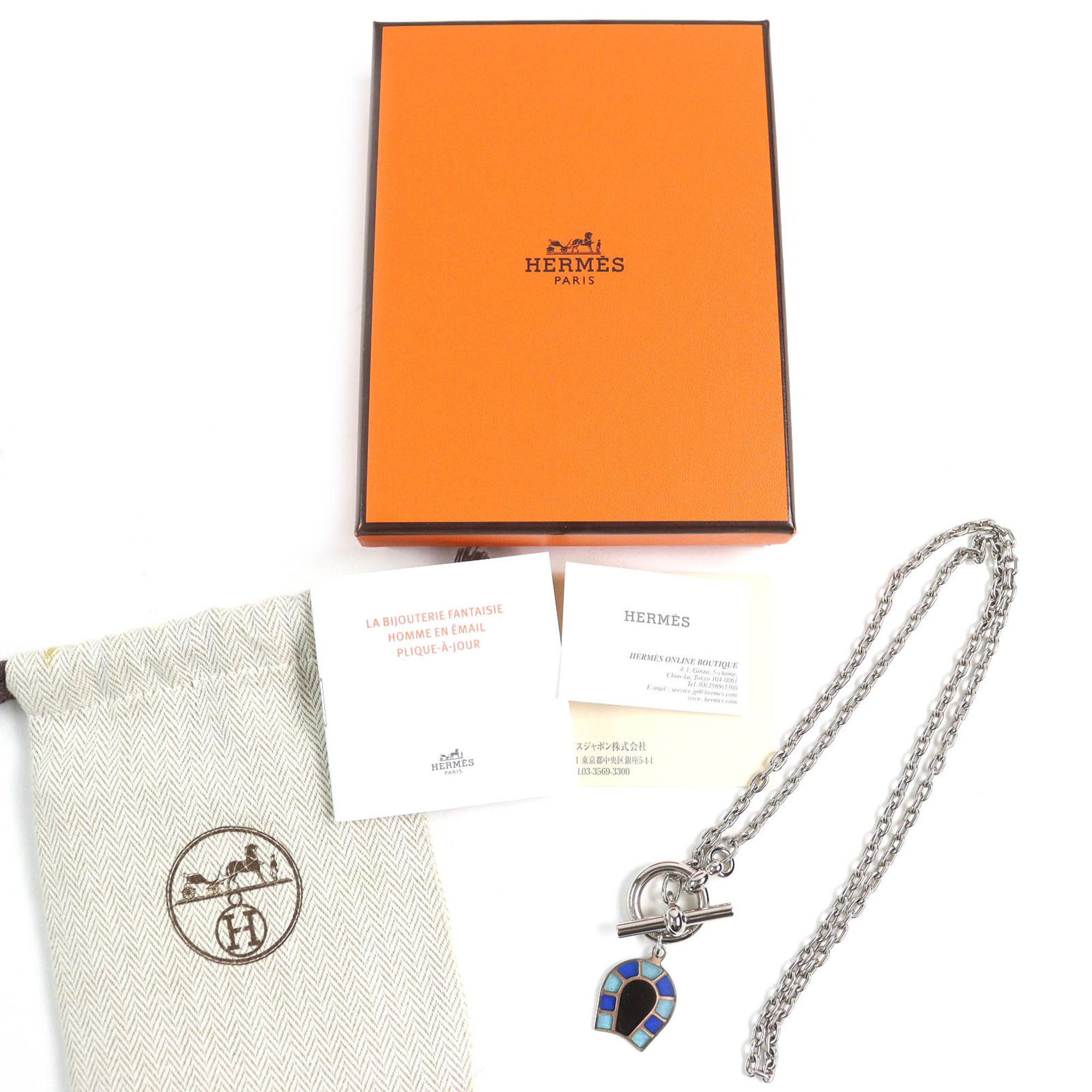 Hermes HERMES Helios Fair à Cheval Camaieu de Bleu Horseshoe Pendant Necklace, Current Model, Comes with Box and Dust Bag, Made in France, Popular for Women Size ONE SIZE - 2 Thumbnail
