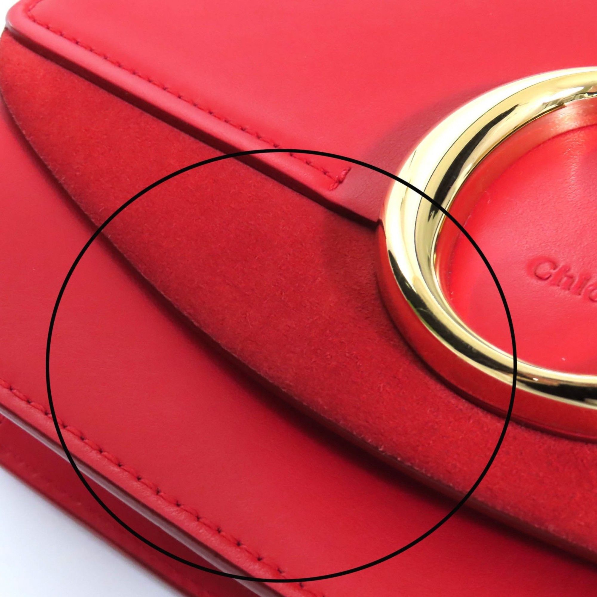 Chloe Chloé Chloe CHC19SS192A37640 C logo suede leather and chain shoulder bag in red with gold hardware. Includes dust bag. Made Italy. Size ONE SIZE - 18 Thumbnail