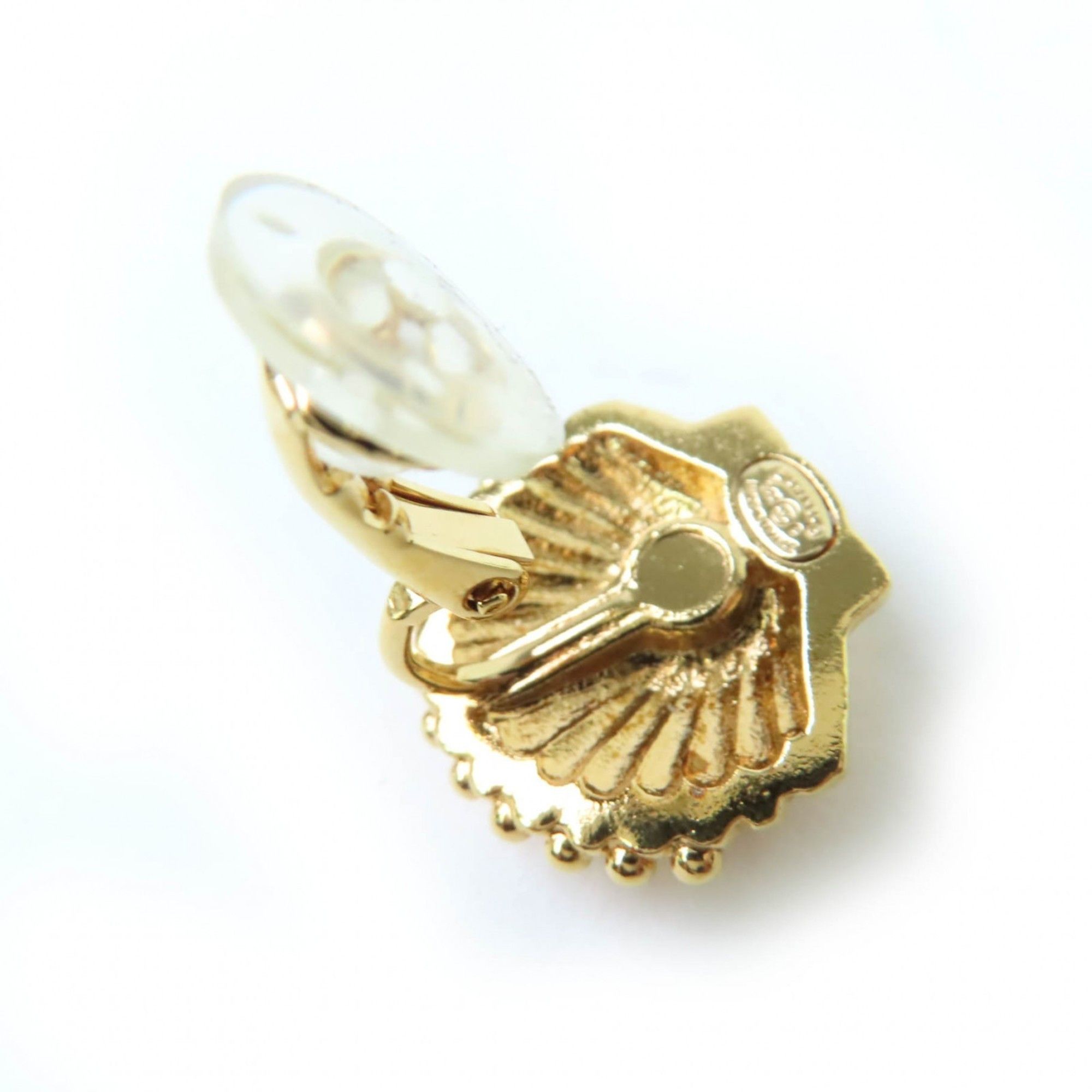Chanel CHANEL G23C Coco Mark Rhinestone Shell Design Earrings, Gold, with Box, Made in France, Women's Size ONE SIZE - 7 Thumbnail