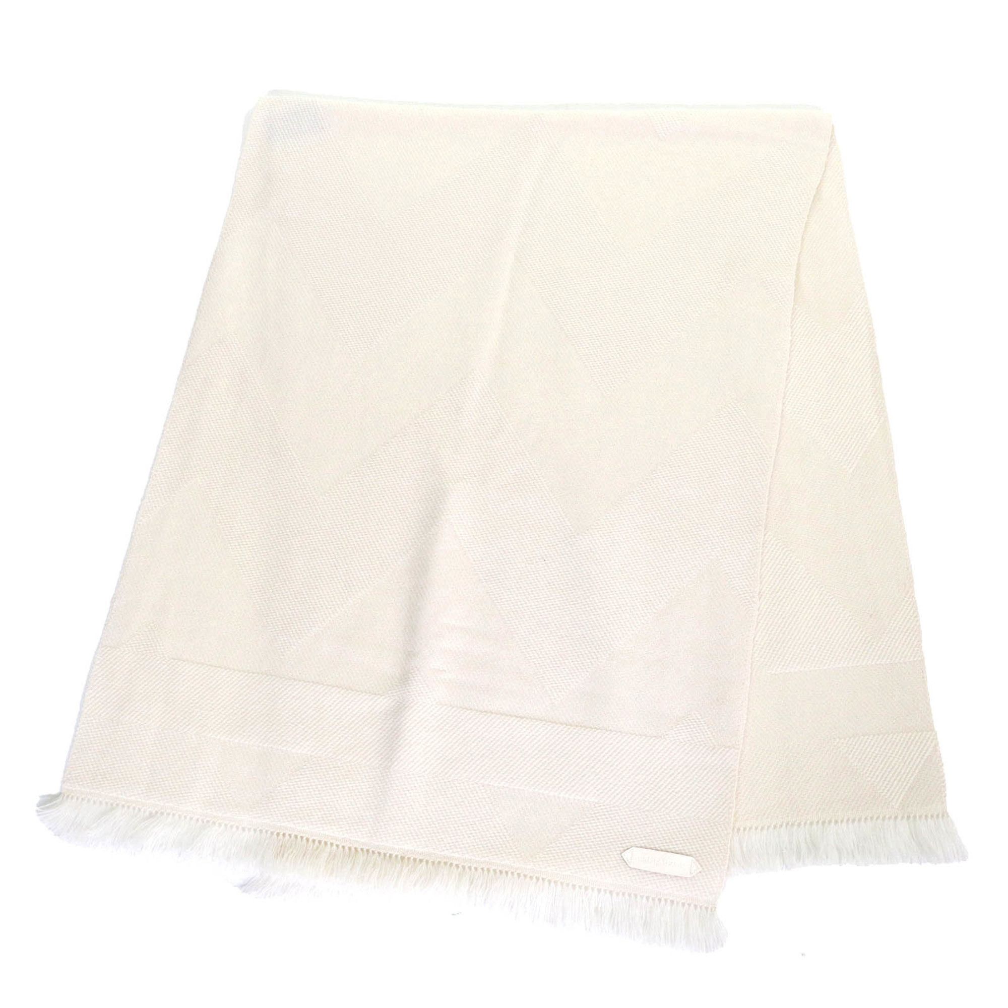 Hermes HERMES Chevron Zoom 100% Cashmere Fringe Shawl/Scarf with Leather Logo Patch, Ivory, Made in Nepal, Women's Size ONE SIZE - 2 Thumbnail
