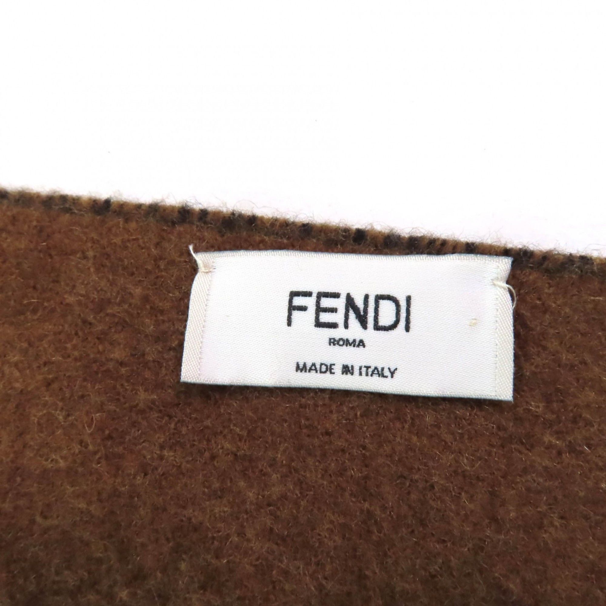 Fendi FENDI FXT252 Cashmere Blend Zucca Print Scarf with Fur Pocket and Fringe, Black/Brown, Includes Dust Bag, Made in Italy, Women's Size ONE SIZE - 9 Thumbnail