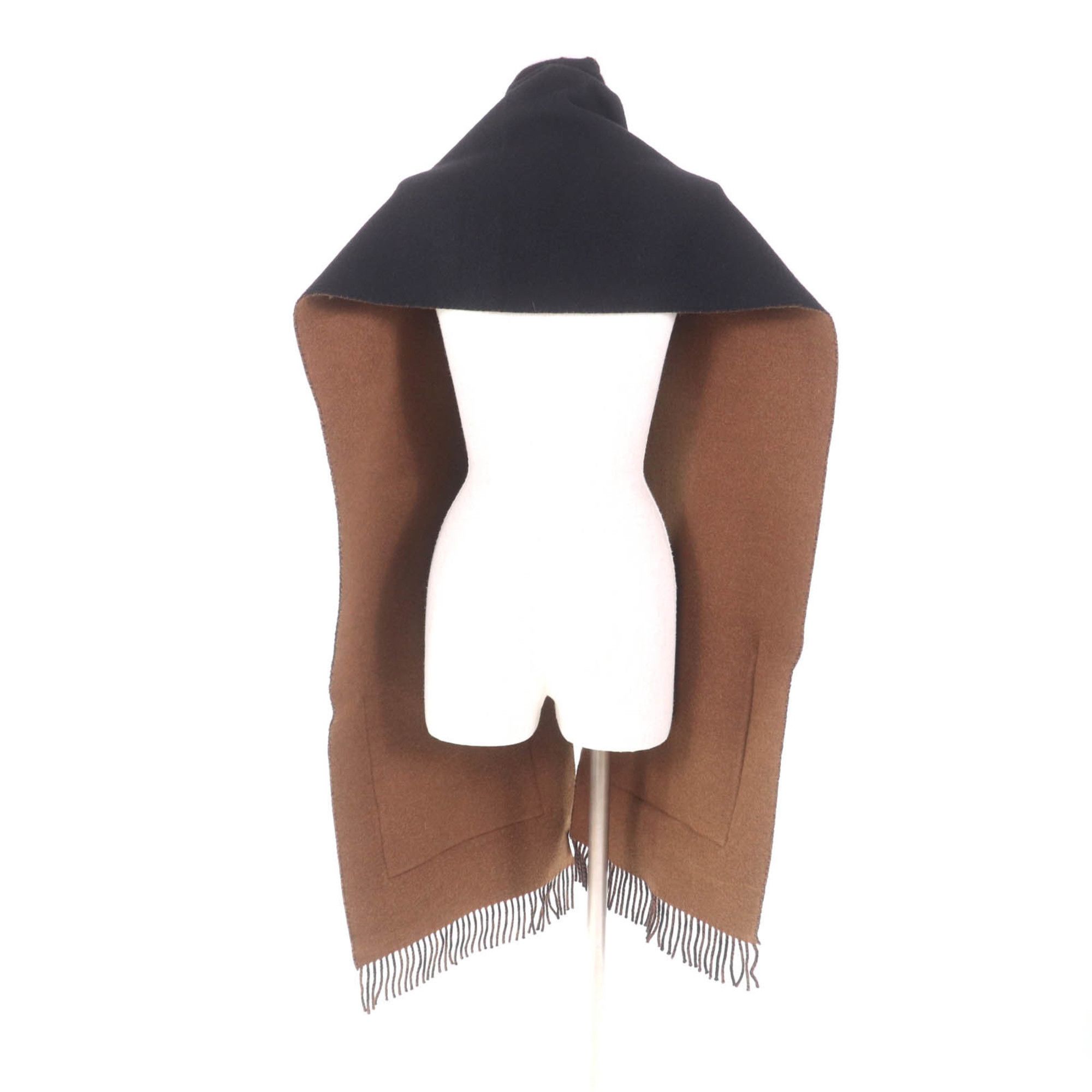 Fendi FENDI FXT252 Cashmere Blend Zucca Print Scarf with Fur Pocket and Fringe, Black/Brown, Includes Dust Bag, Made in Italy, Women's Size ONE SIZE - 5 Thumbnail