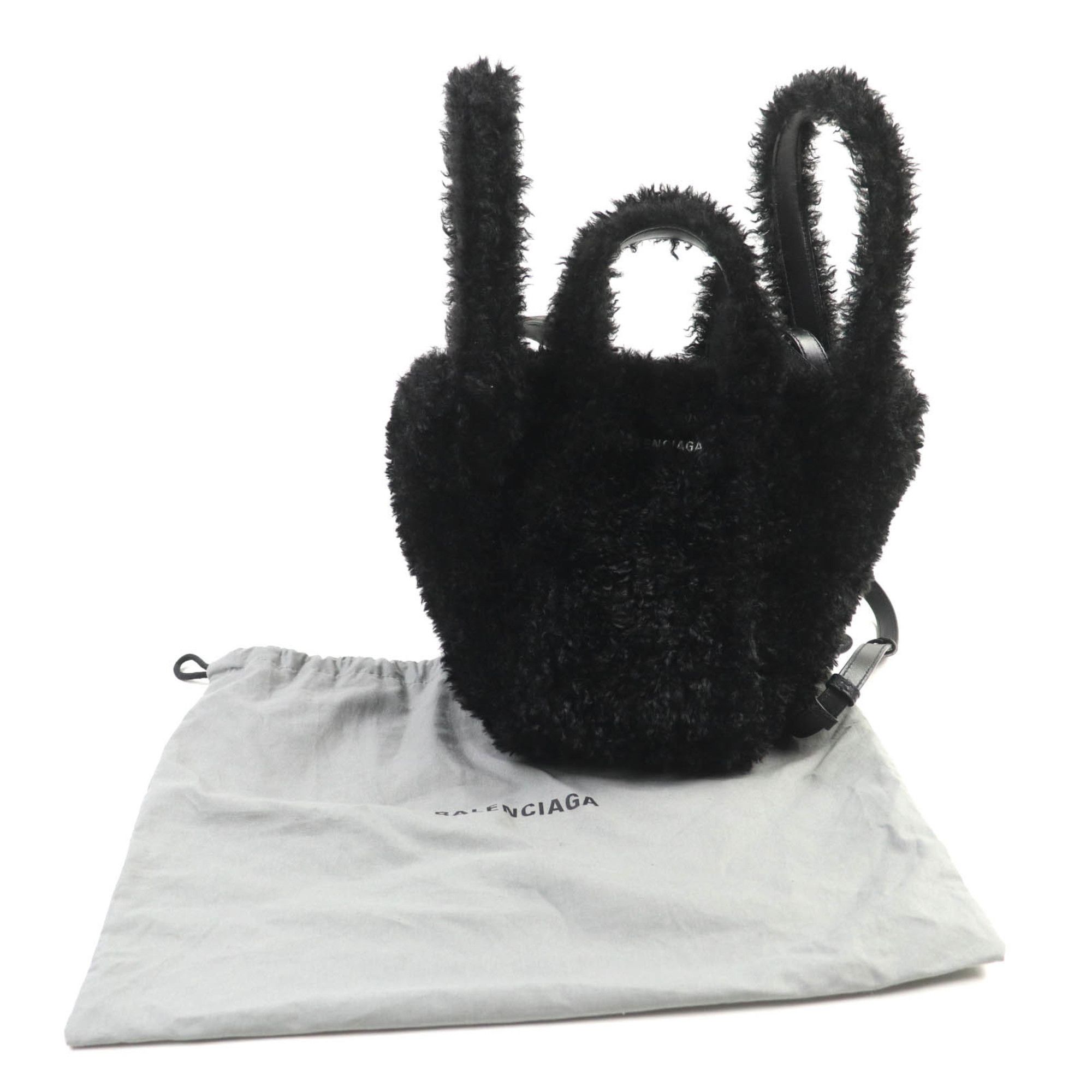 Balenciaga BALENCIAGA Everyday 2.0 XS (672793) Logo Embroidered F-Fur Shoulder Tote Bag, Black, Includes Dust Made in Italy Size ONE SIZE - 2 Thumbnail