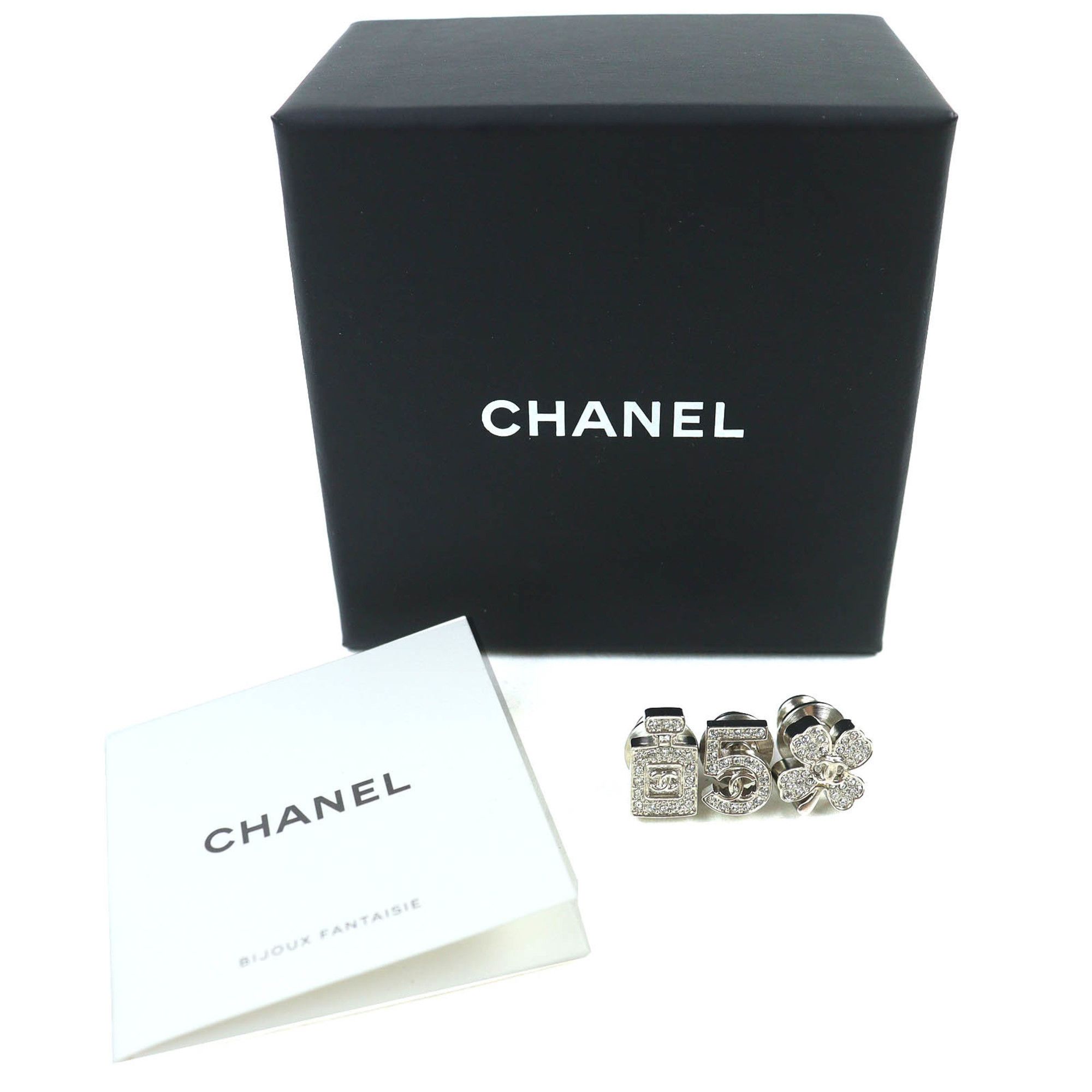 Chanel CHANEL A22P Coco Mark Icon Rhinestone No. 5 Clover Bottle Pins/Brooch Set of 3, Silver, with Box, Made in France, Women's Size ONE SIZE - 2 Thumbnail